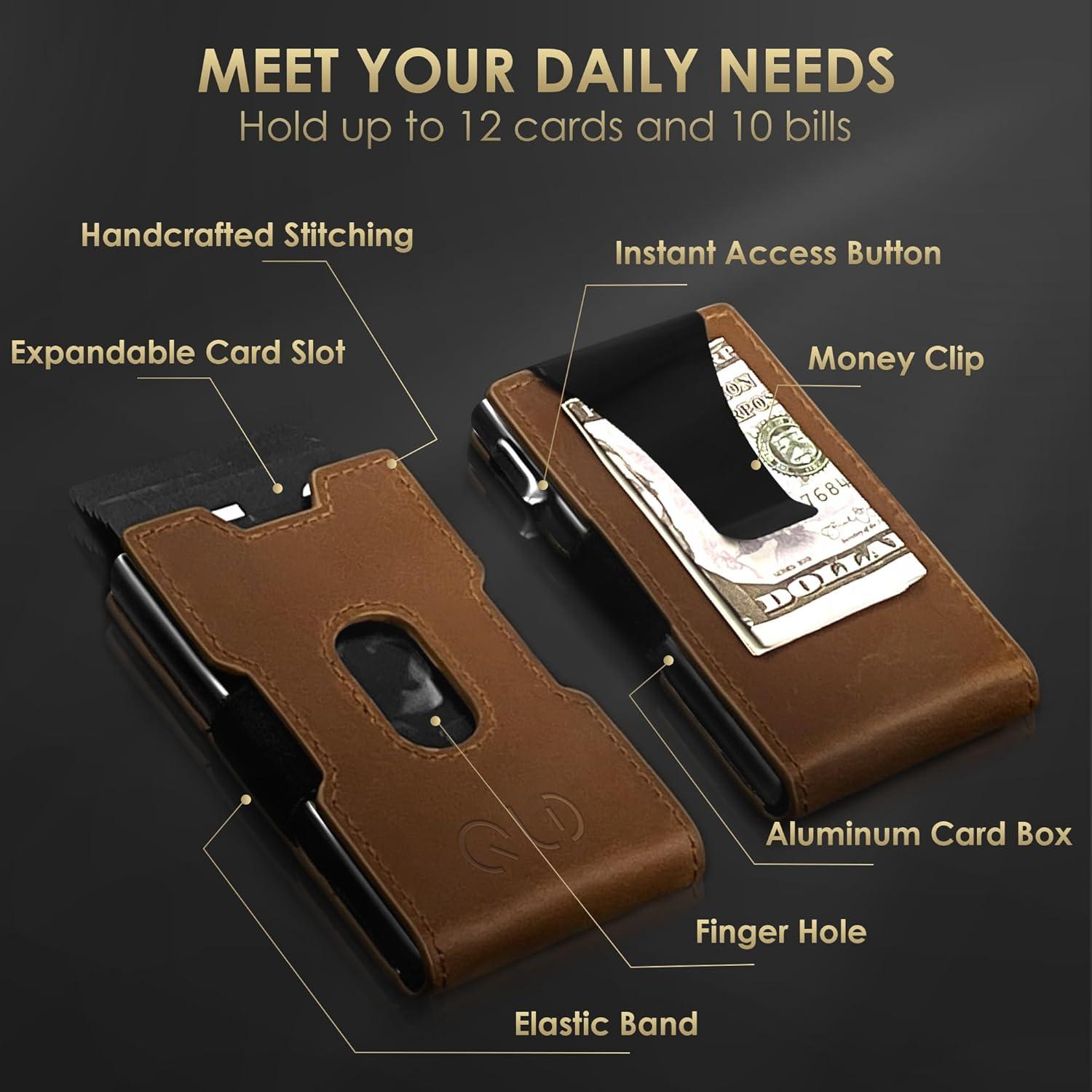 Billetera Minimalista QLD para Hombres con Bloqueo RFID - Marrón