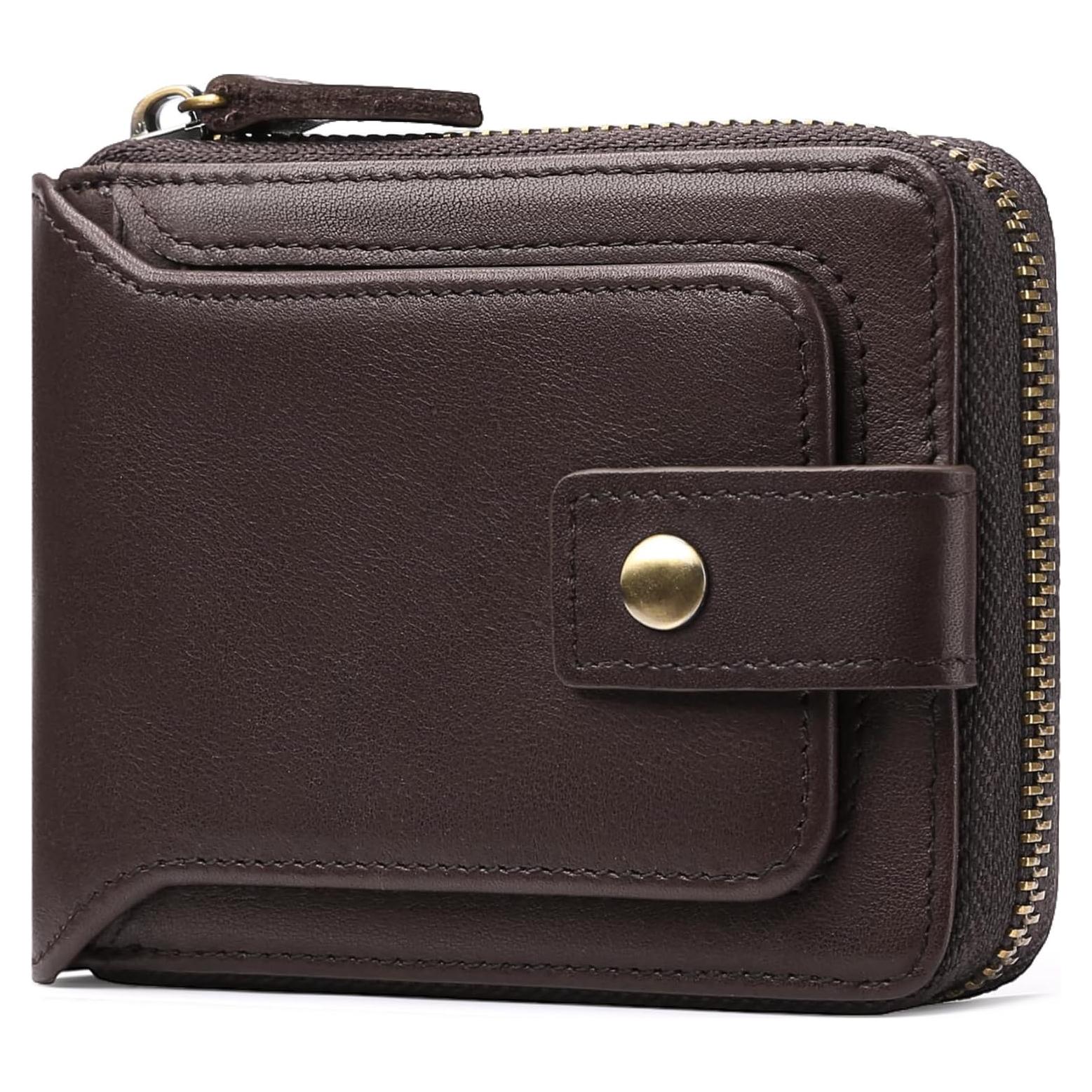 Cartera de Cuero Genuino GOIACII con Cremallera y Bloqueo RFID