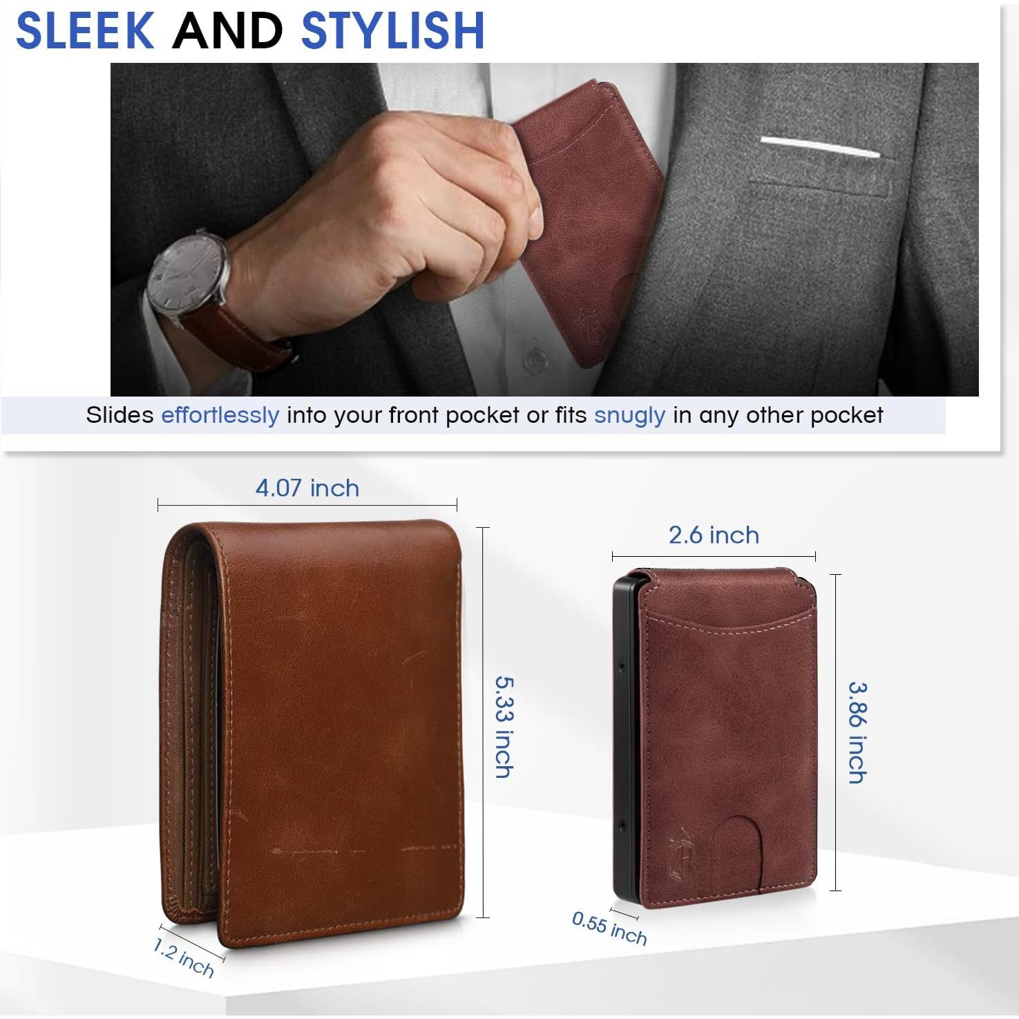 Billetera Zitahli para hombres RFID Bifold delgada marrón