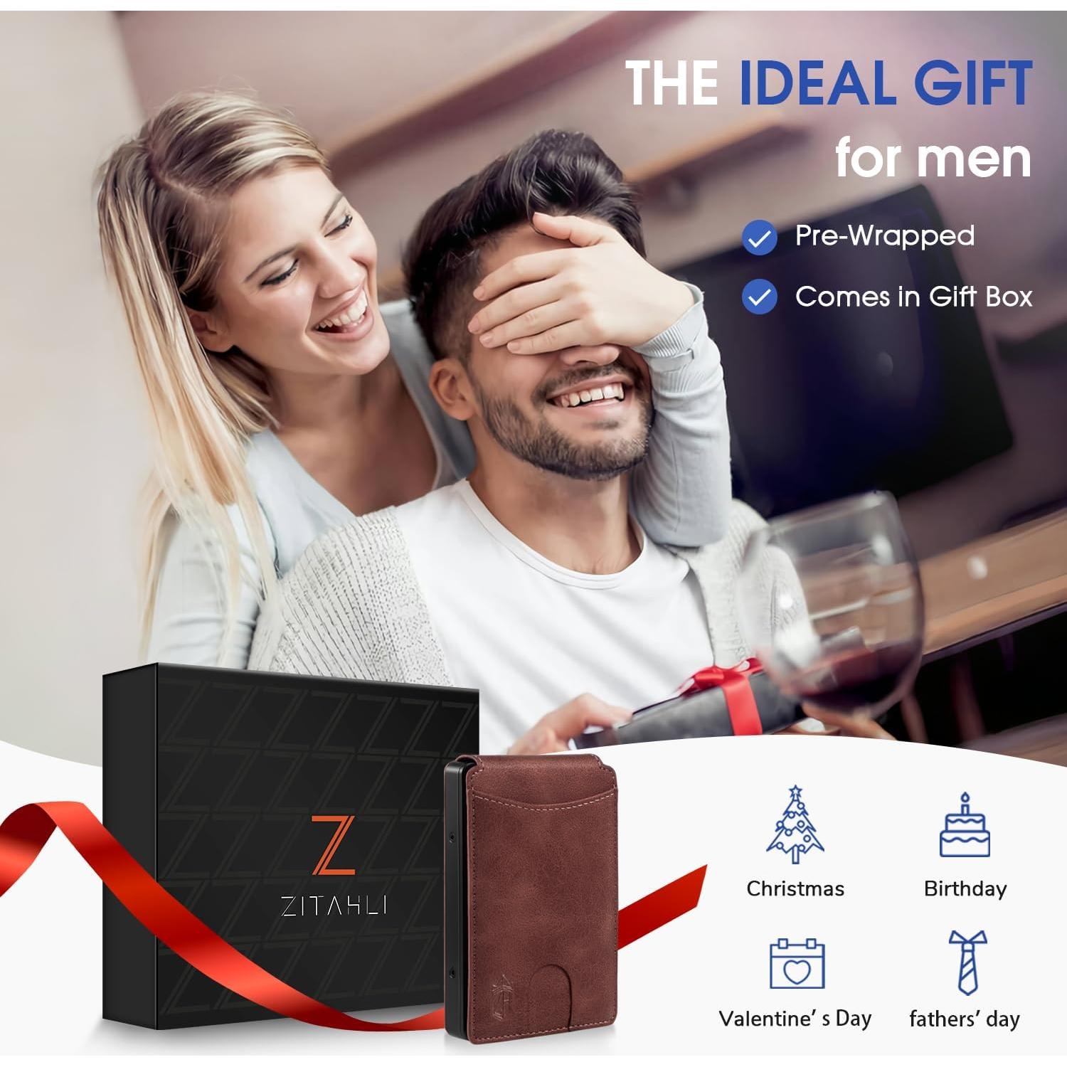 Billetera Zitahli para hombres RFID Bifold delgada marrón