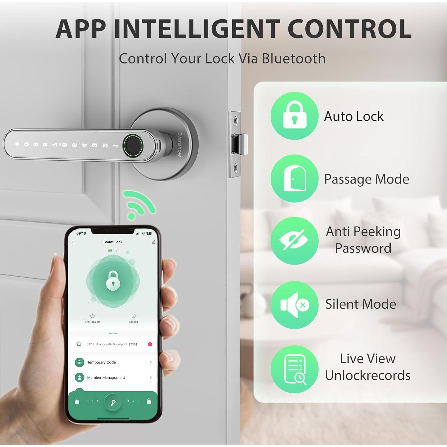 Cerradura Biométrica Evanshow con Huella Dactilar y Teclado
