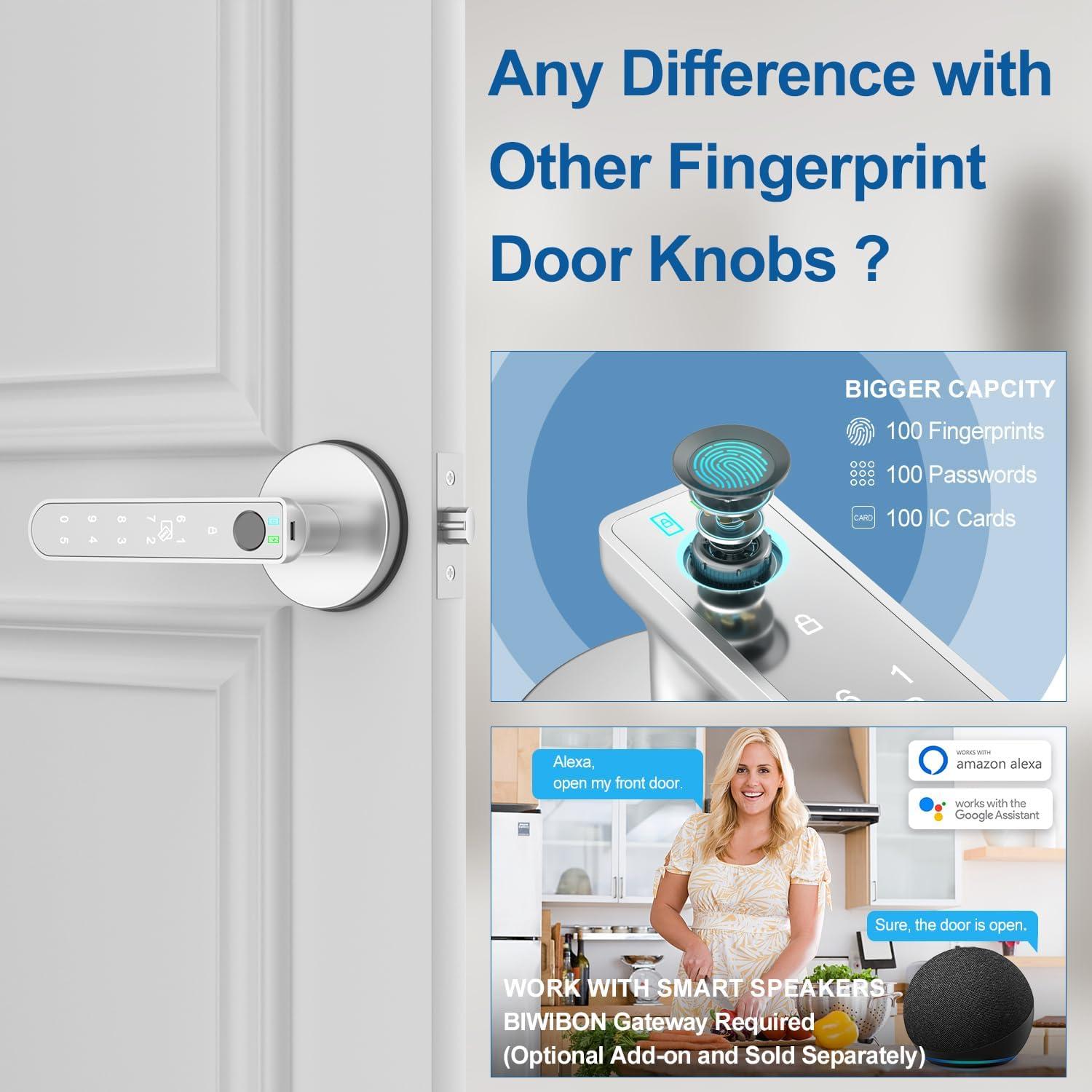 Cerradura Inteligente BIWIBON BCA-02 con Huella Dactilar y APP, Plata