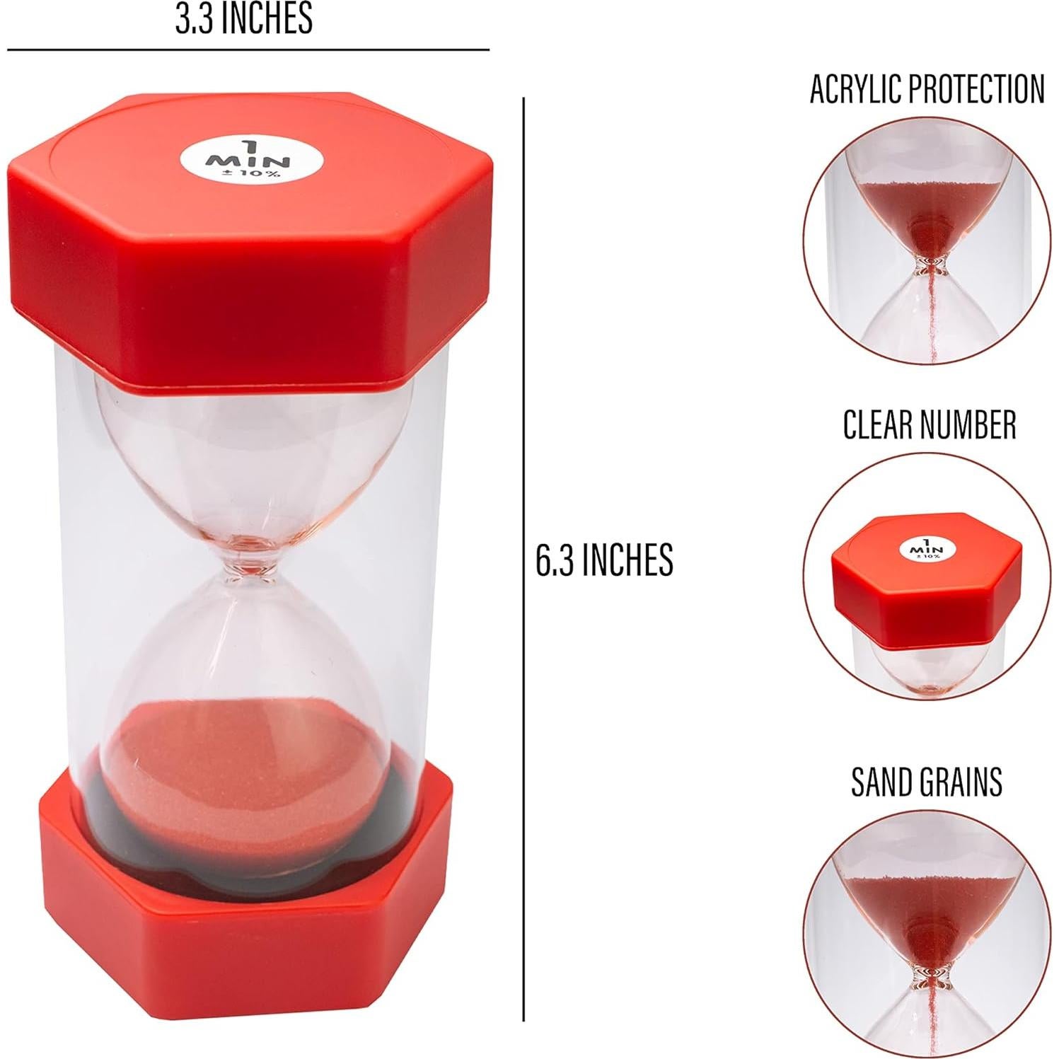 Reloj de Arena Grande TeacherFav 1 Minuto Rojo 16 cm