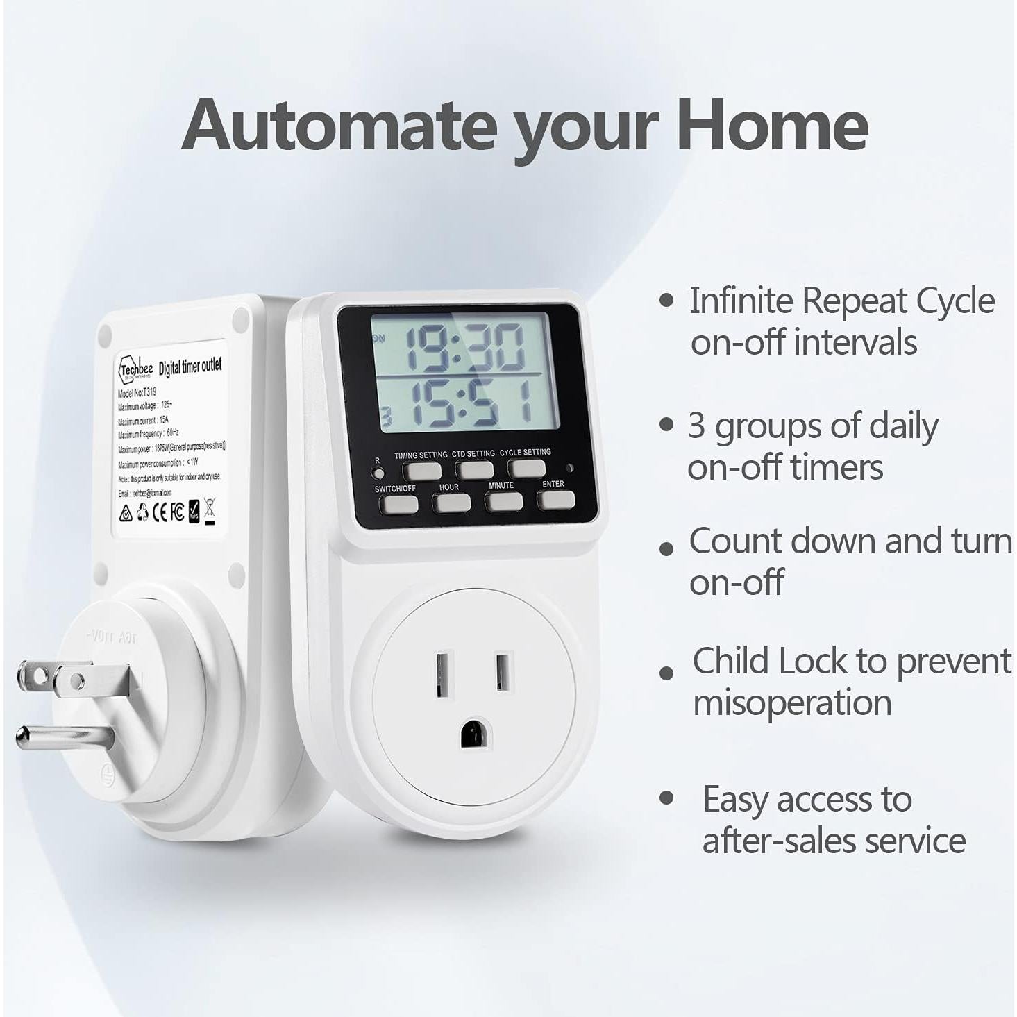 Temporizador Digital Techbee 24h con Enchufe Programable - Paquete de 2