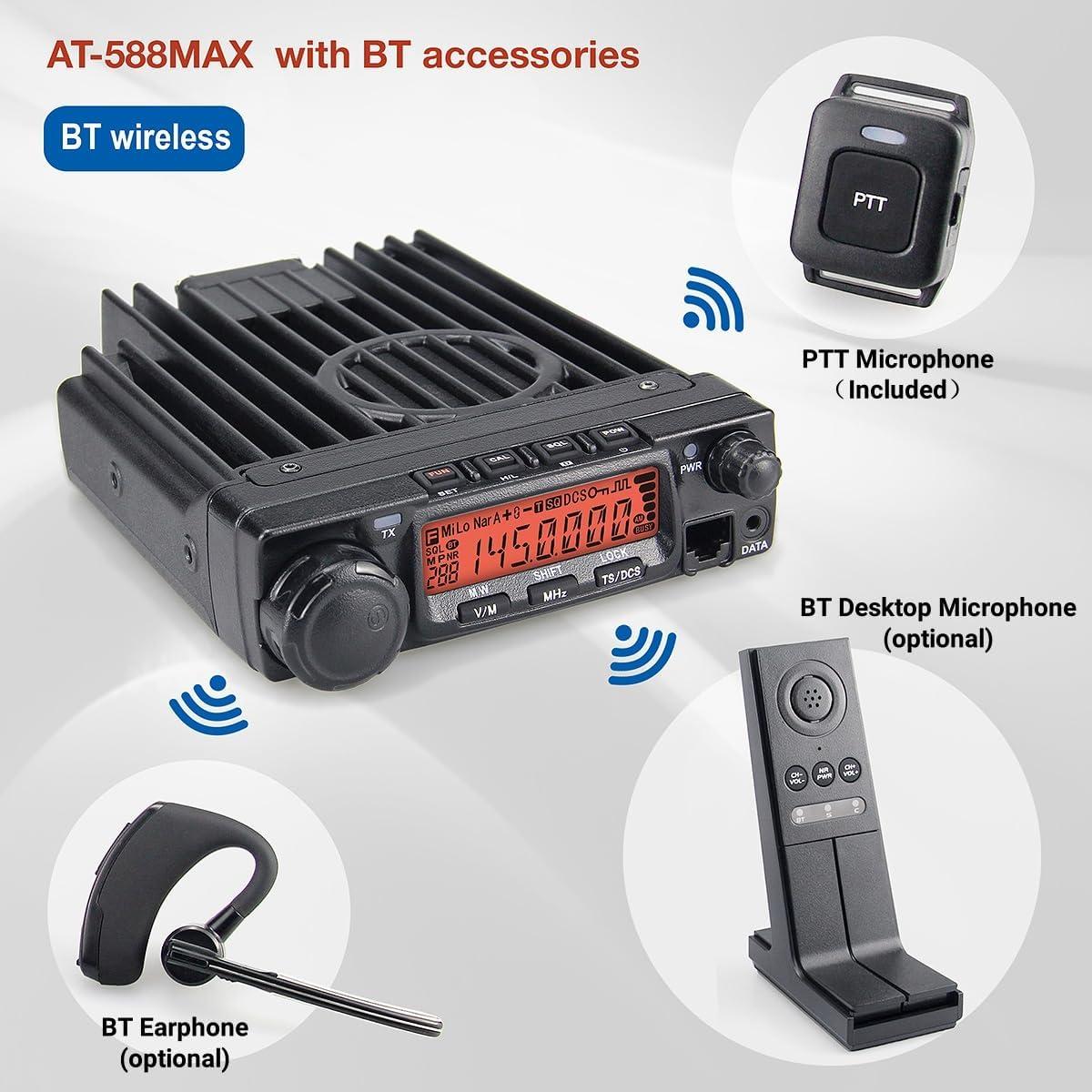 Radio Móvil VHF AnyTone AT-588Max 70W 510 Canales PTT Inalámbrico