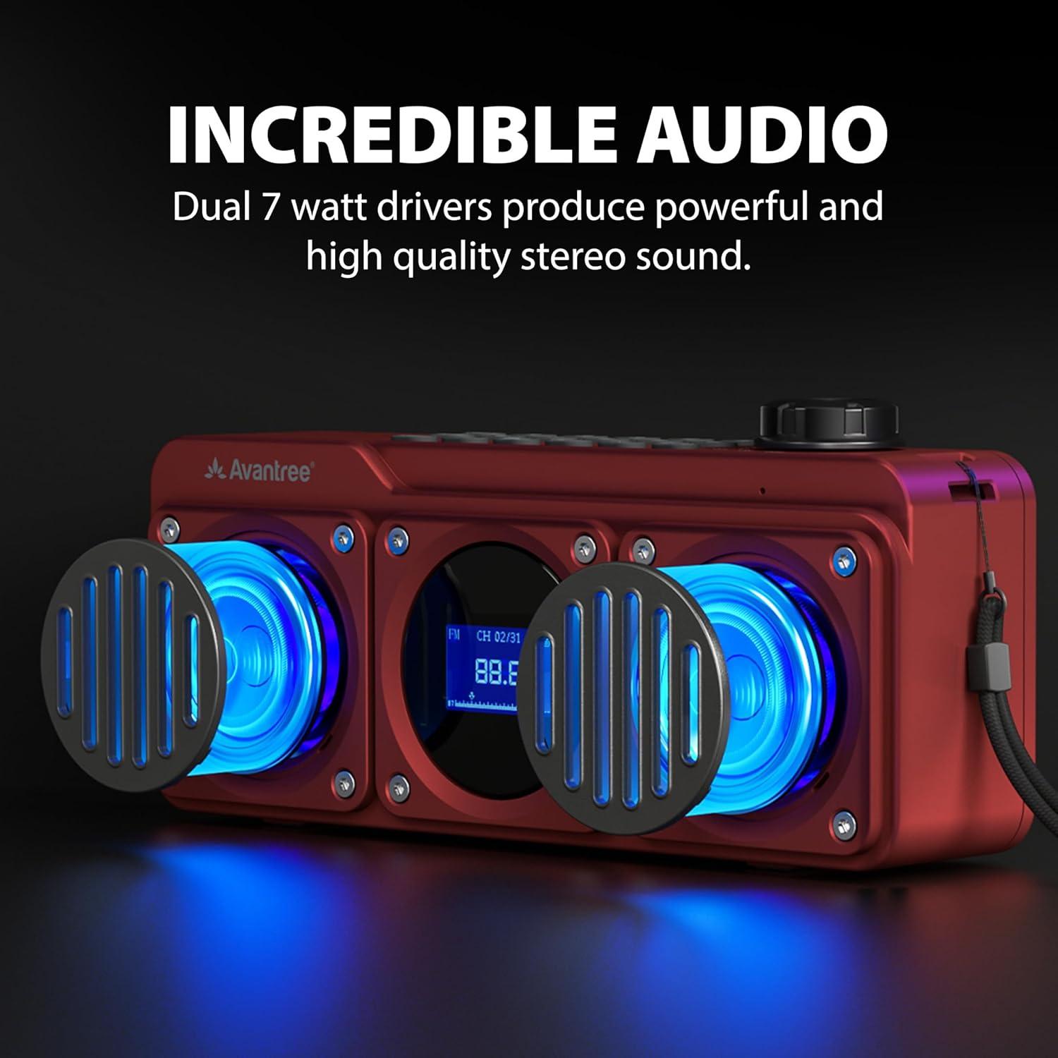 Avantree Boombyte - Radio FM portátil Bluetooth 4 en 1 Rojo