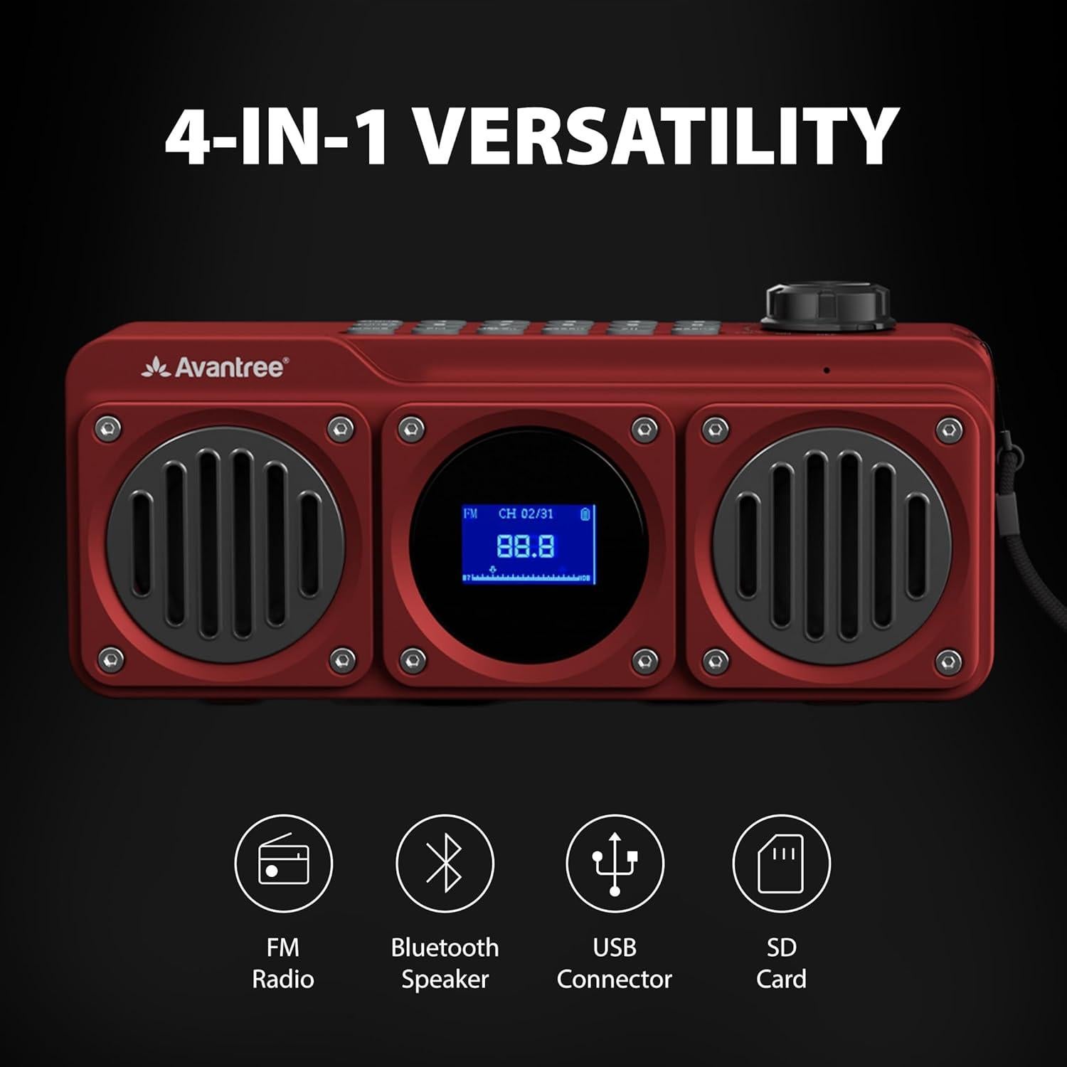 Avantree Boombyte - Radio FM portátil Bluetooth 4 en 1 Rojo