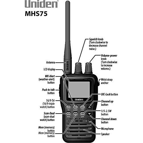 Radio Marina Portátil Uniden MHS75 Sumergible VHF 5W