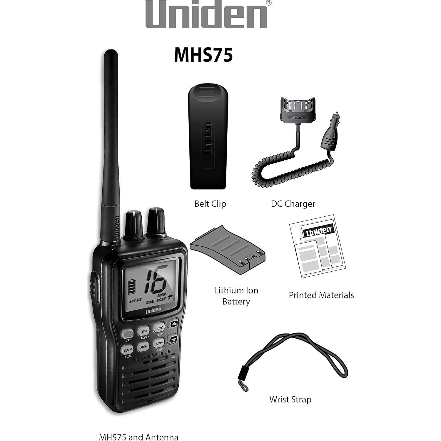 Radio Marina Portátil Uniden MHS75 Sumergible VHF 5W