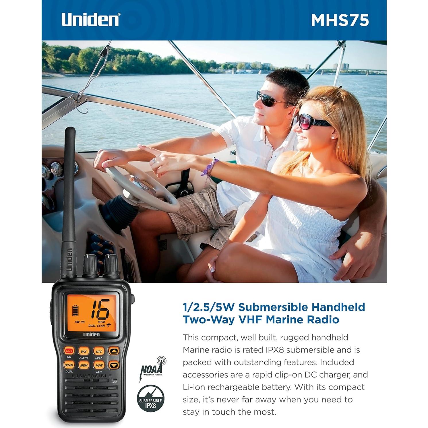 Radio Marina Portátil Uniden MHS75 Sumergible VHF 5W