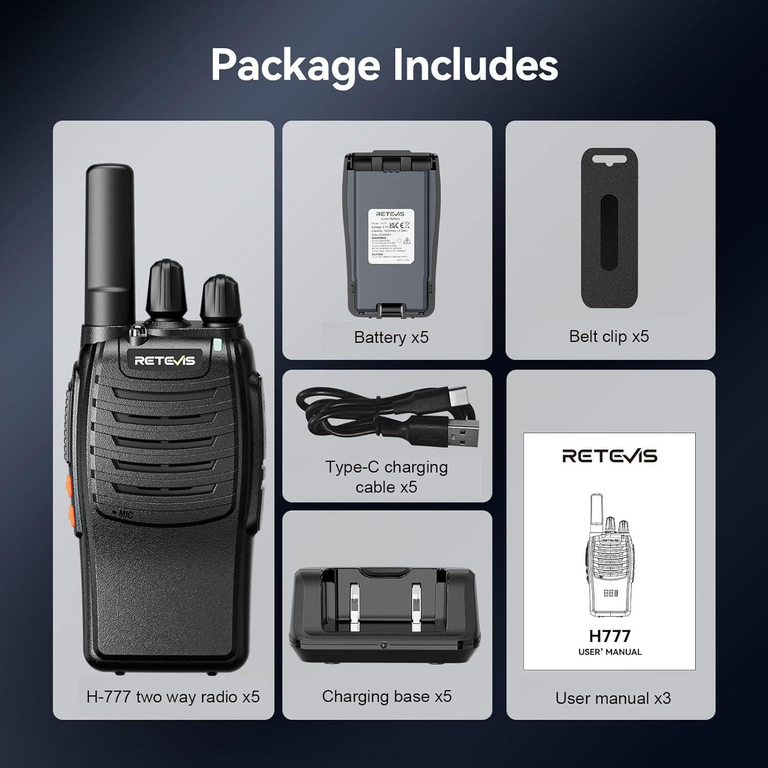 Walkie Talkies Retevis H-777 Portátiles 5 Pack FRS 1000mAh