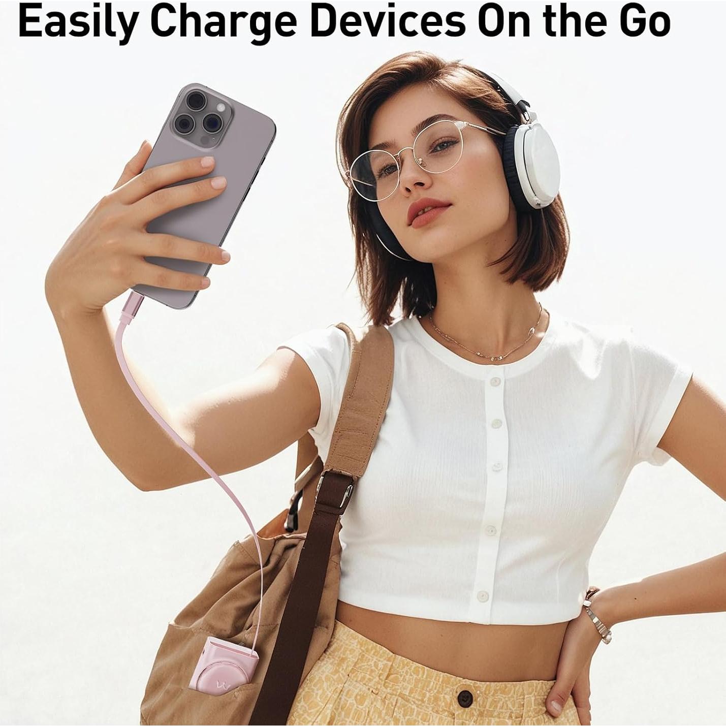 Cargador Portátil iWALK 10,000mAh 30W Rosa con Cable Retráctil