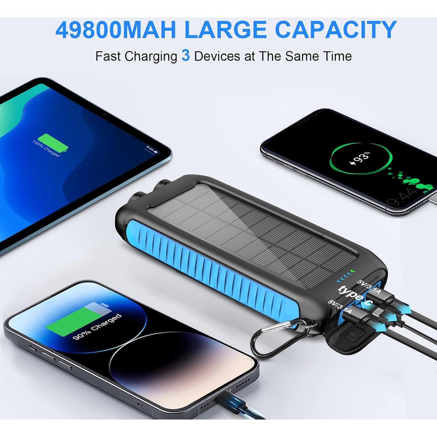 Banco de Energía Solar 49800mAh Kepswim con Linterna LED