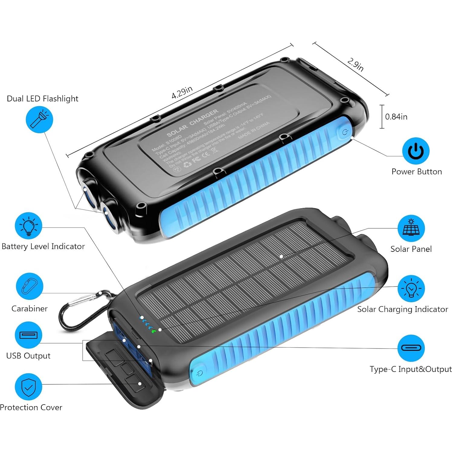 Banco de Energía Solar 49800mAh Kepswim con Linterna LED