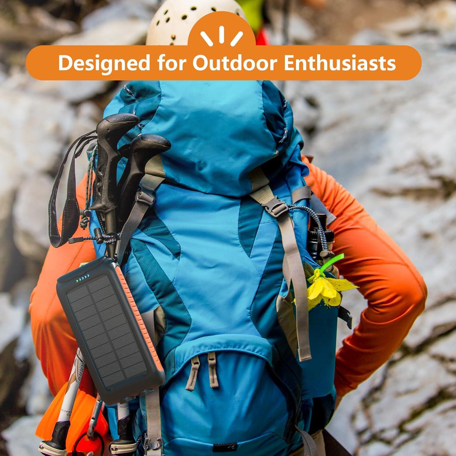 Solar Charger Power Bank 49800mAh,Portable Solar Phone Charger with 2 USB-A，1 Type-C Interface，15W Fast Charging for iPhone Samsung Etc,Portable Battery Charger with Dual Flashlight for Camping