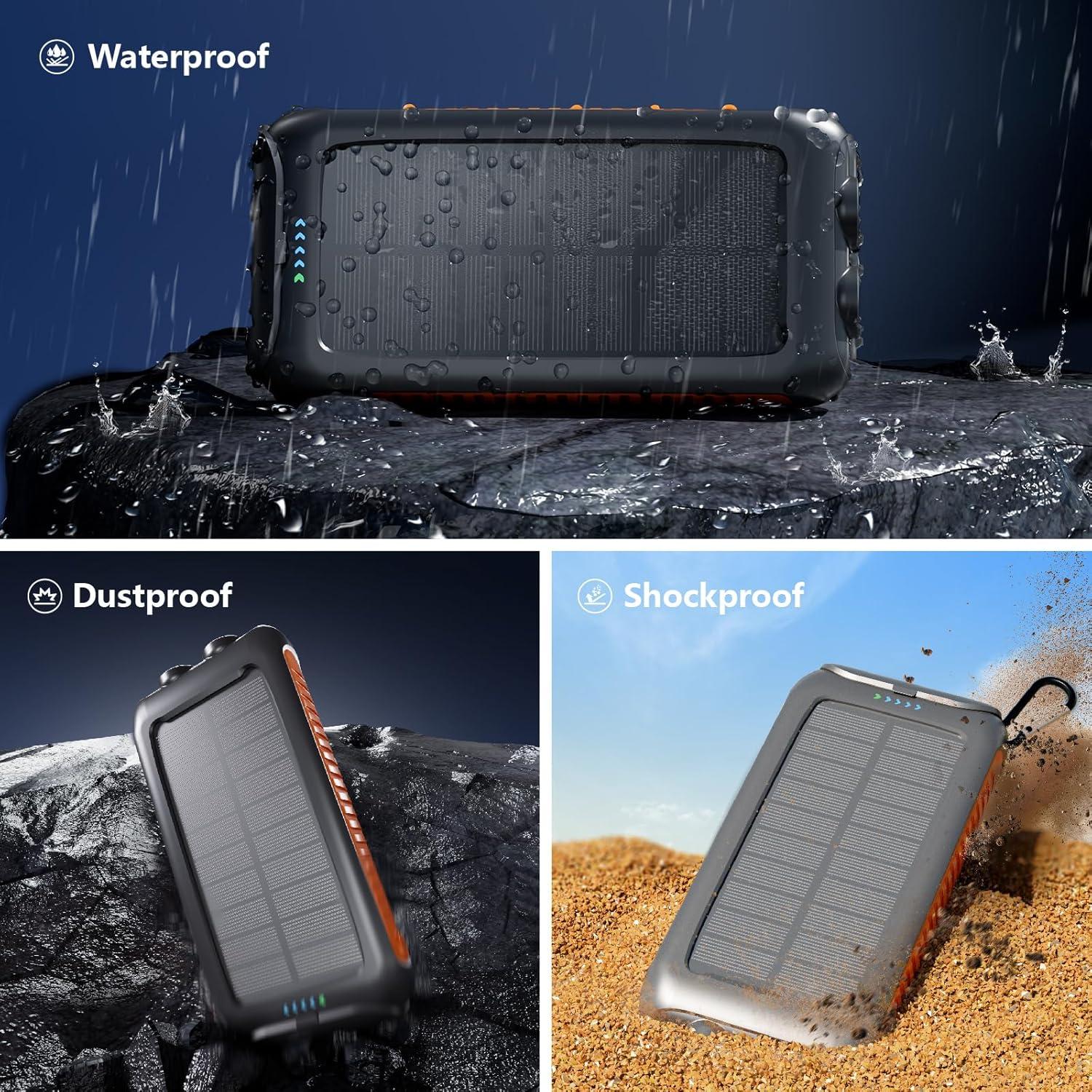 Solar Charger Power Bank 49800mAh,Portable Solar Phone Charger with 2 USB-A，1 Type-C Interface，15W Fast Charging for iPhone Samsung Etc,Portable Battery Charger with Dual Flashlight for Camping