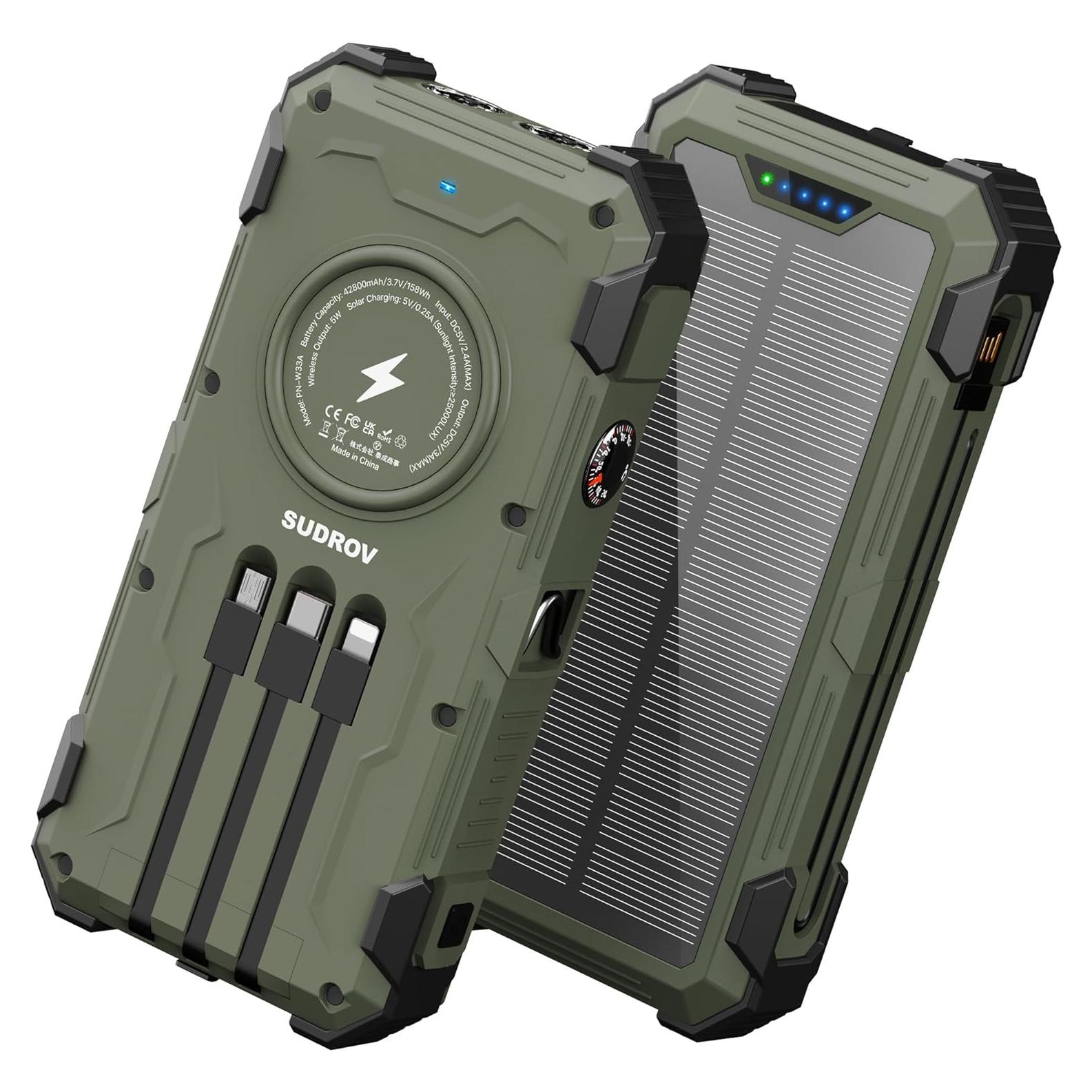 Banco de Energía Solar 42800mAh Cargador Inalámbrico 15W