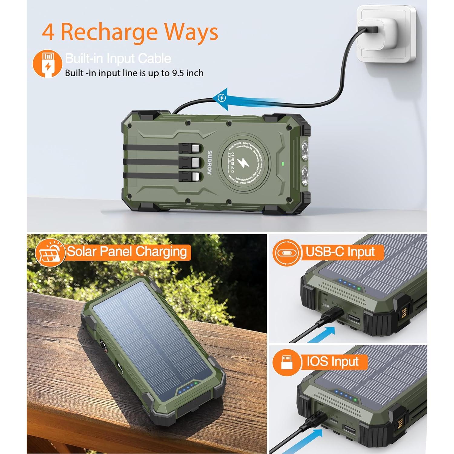 Banco de Energía Solar 42800mAh Cargador Inalámbrico 15W