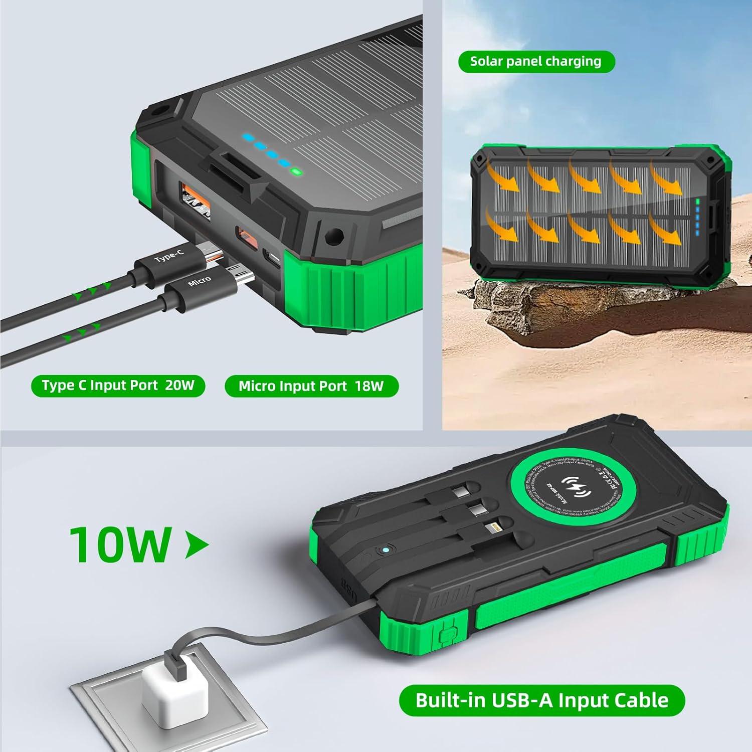 Banco de Energía Solar 49800mAh Cargador Inalámbrico QC3.0