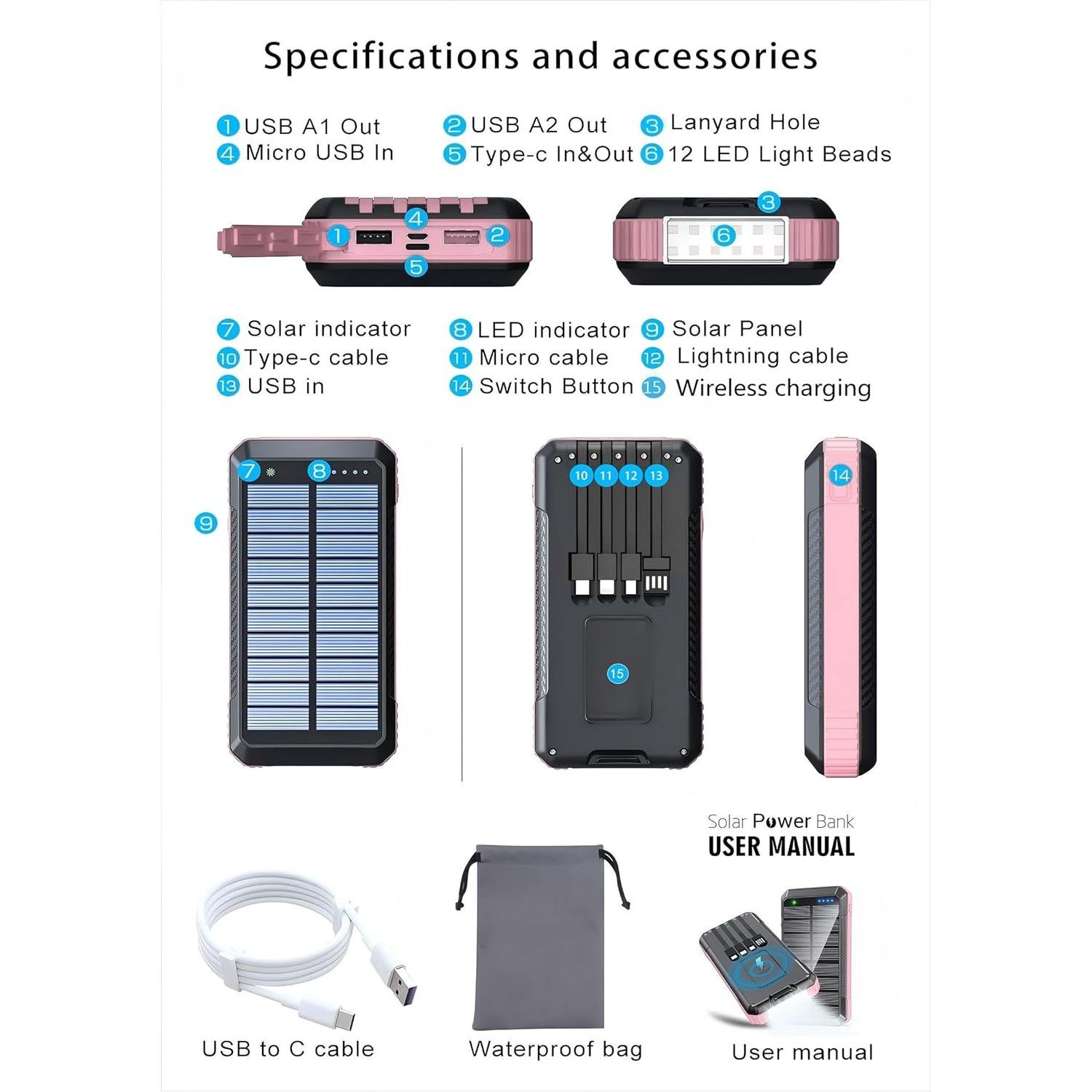 Banco de Energía Solar 49800mAh Shenzhen SD28 Carga Rápida 22.5W