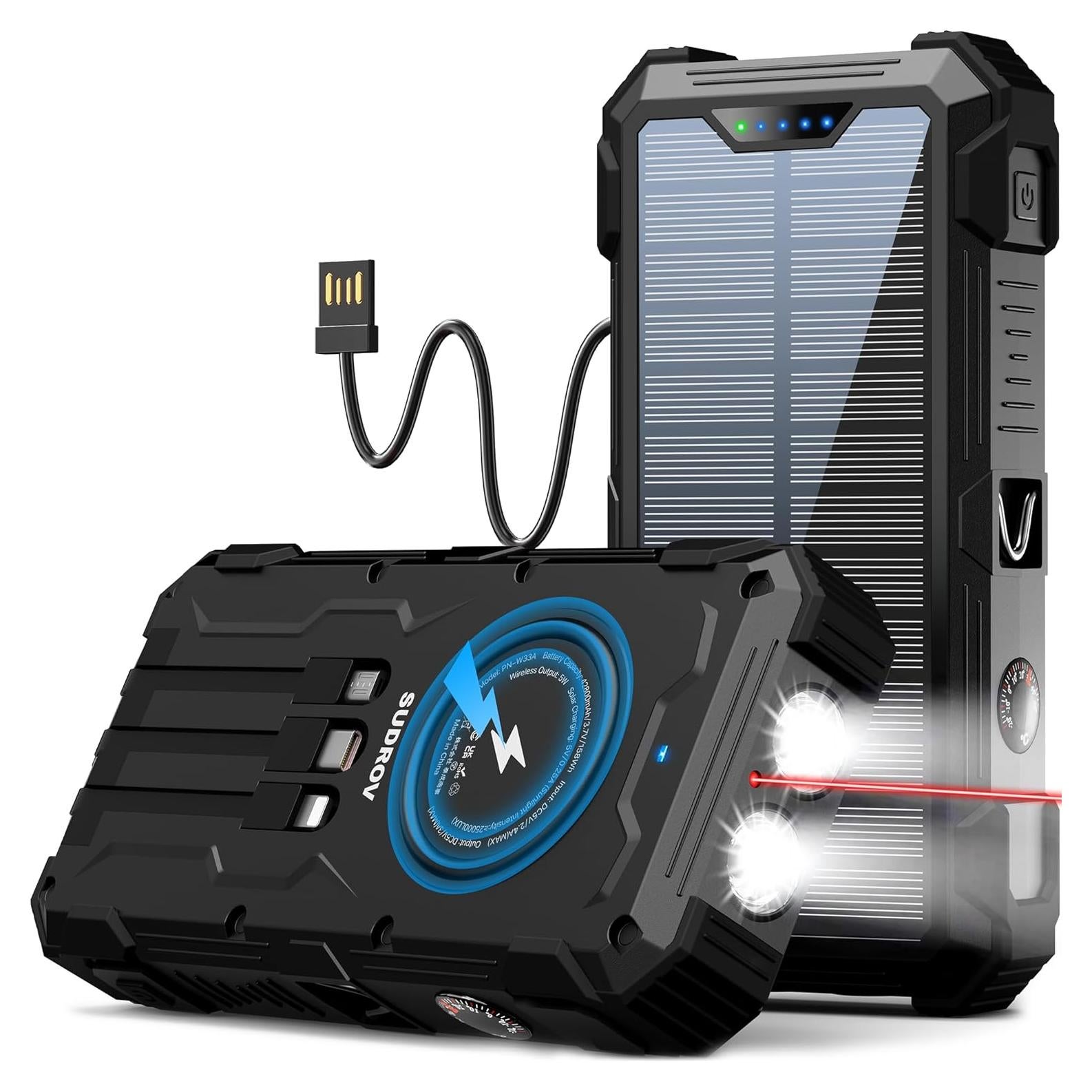 Banco de Energía Solar 42800mAh Cargador Inalámbrico 15W