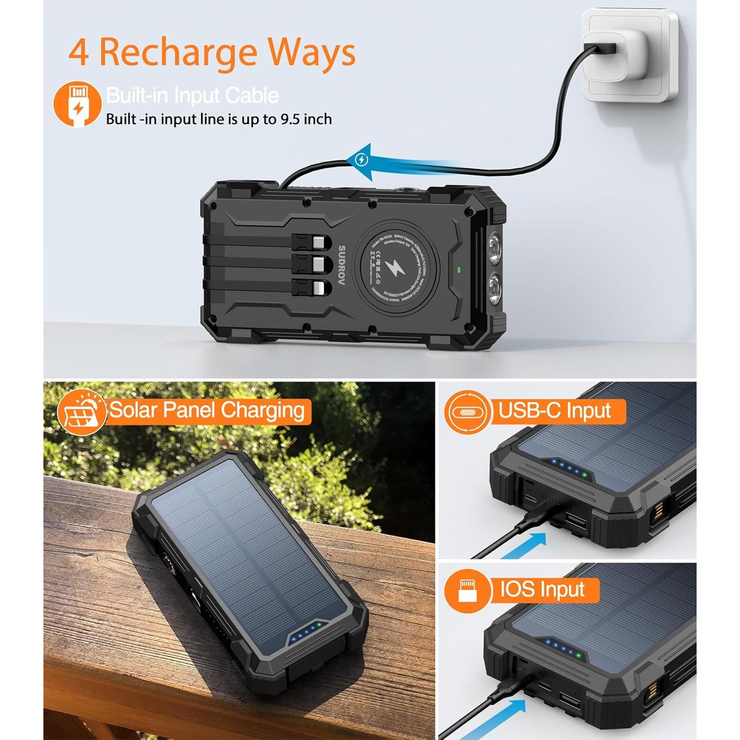 Banco de Energía Solar 42800mAh Cargador Inalámbrico 15W