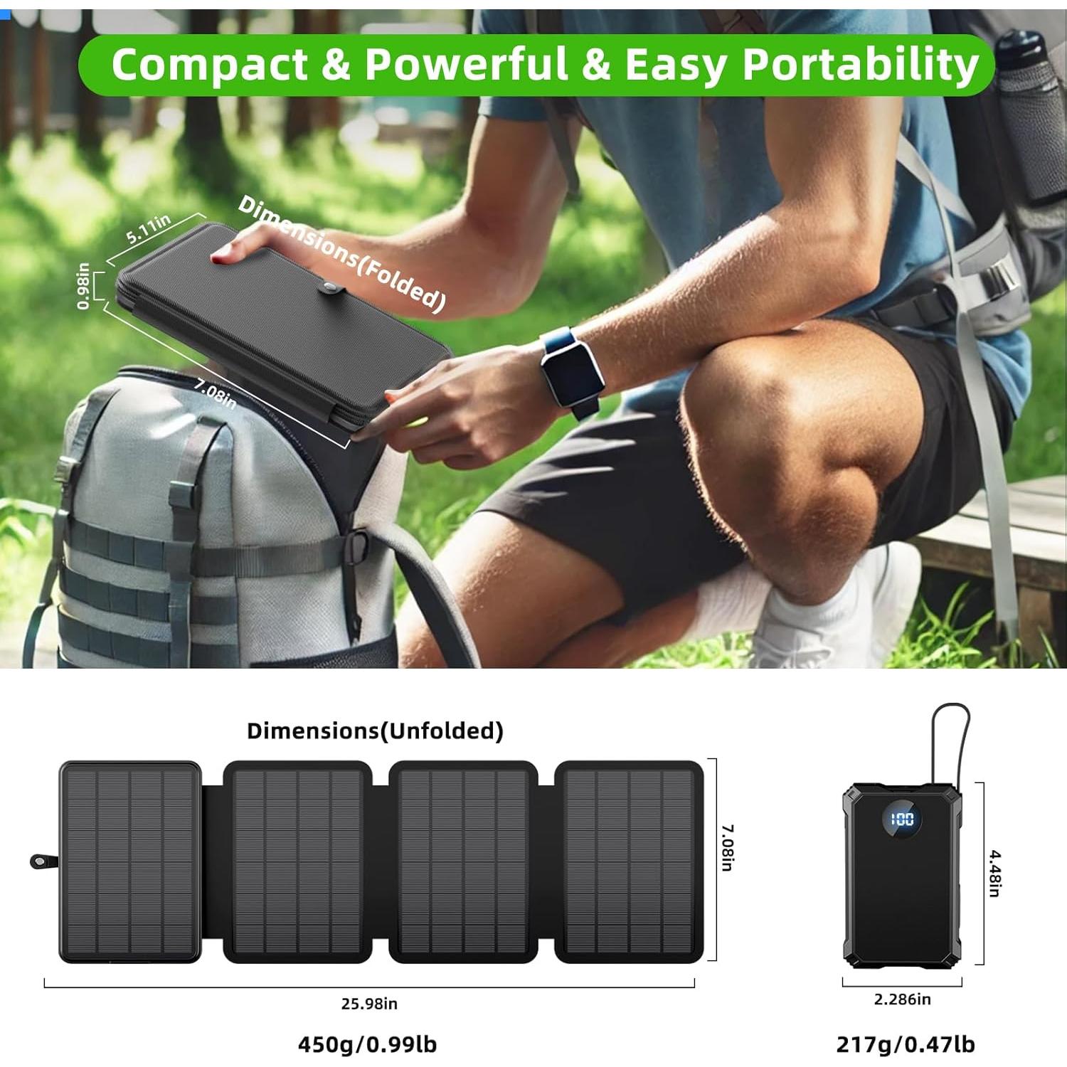 Banco de Energía Solar 10000mAh con Panel Plegable 14W