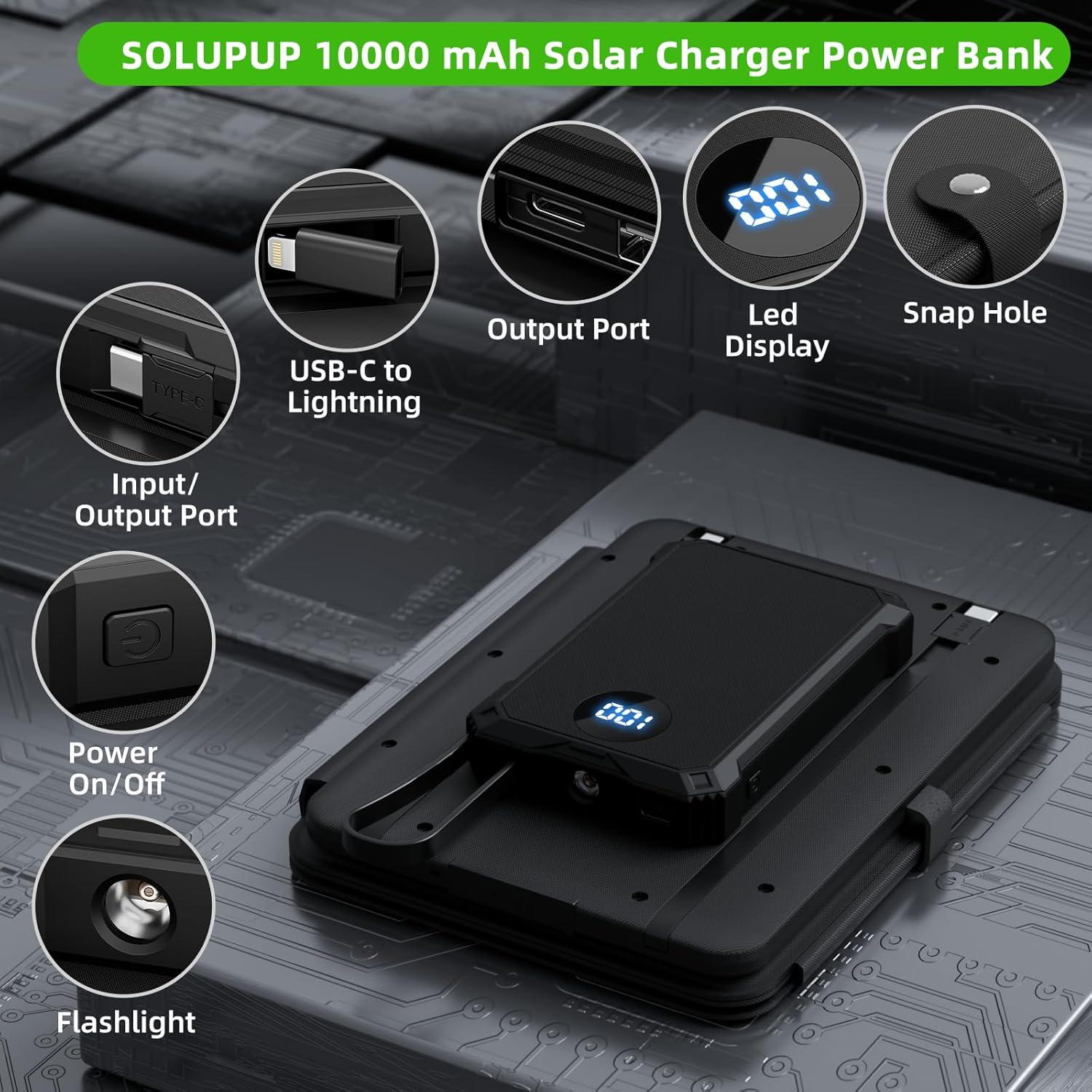 Banco de Energía Solar 10000mAh con Panel Plegable 14W