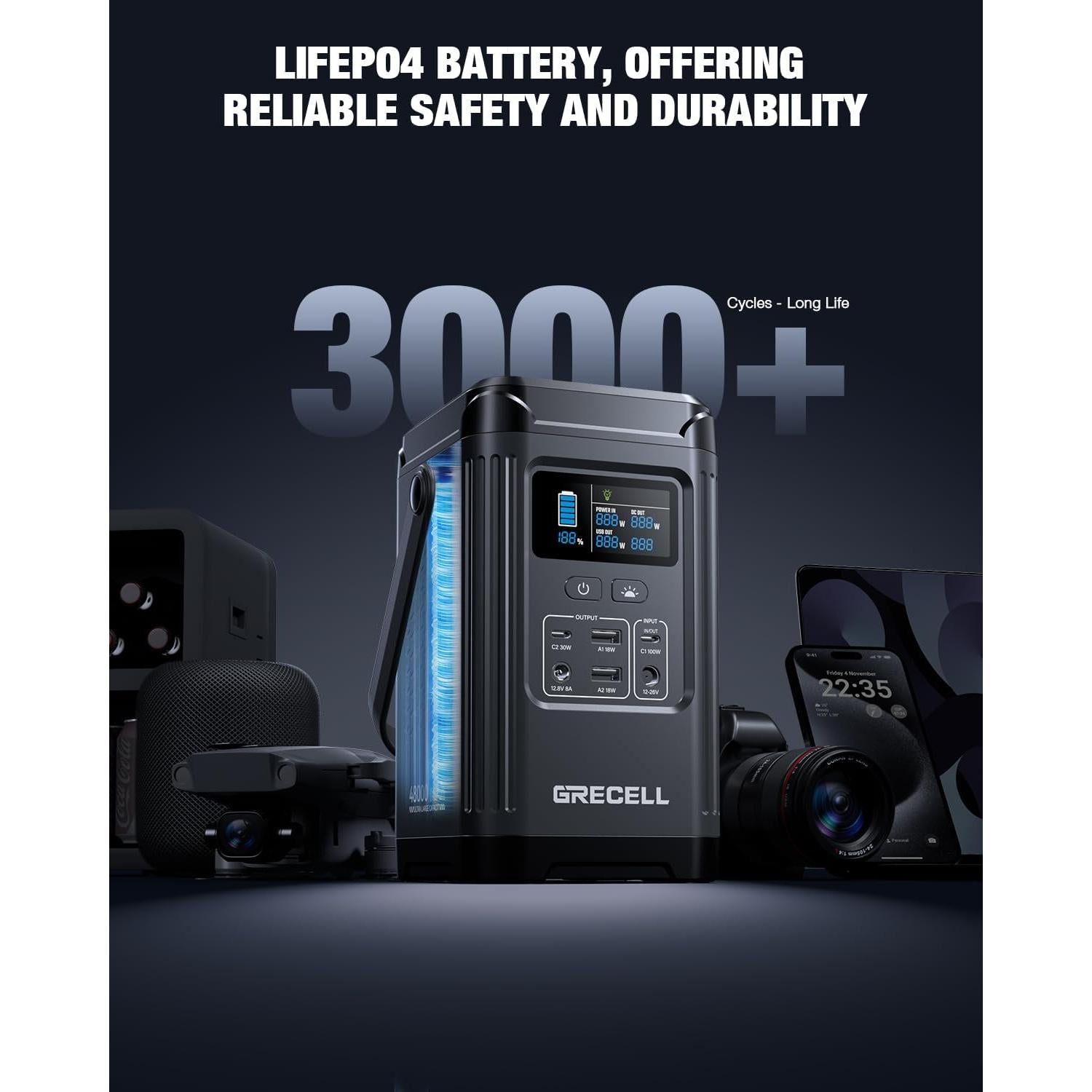 Estación de Energía Portátil GRECELL T200 240W 154Wh Camping