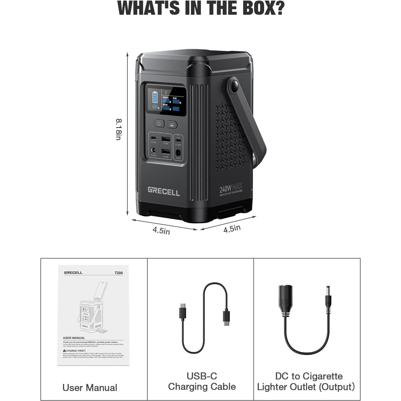 Estación de Energía Portátil GRECELL T200 240W 154Wh Camping