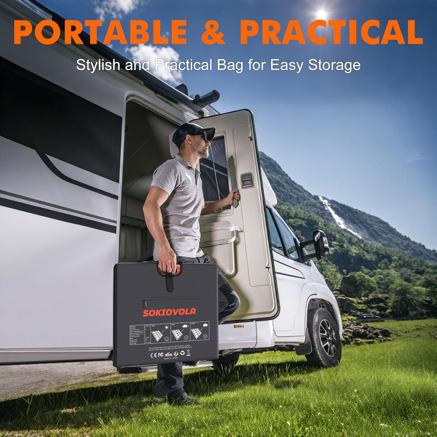 Panel Solar Plegable SOKIOVOLA 200W Alta Eficiencia IP68