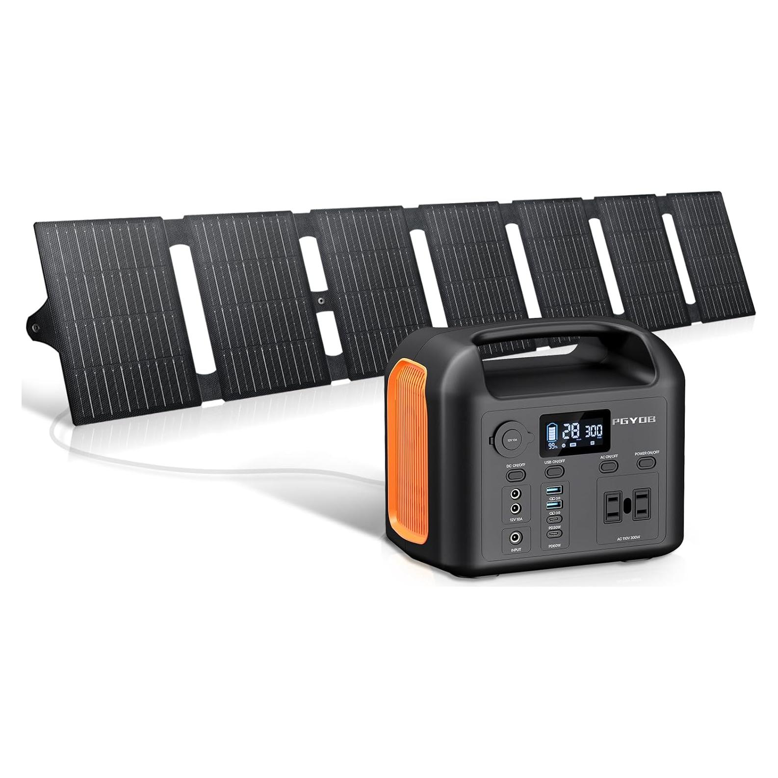 Estación de Energía Portátil PGYOB R300 300W con Panel Solar 55W