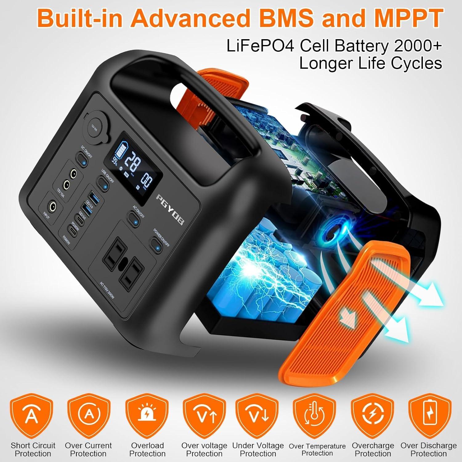 Estación de Energía Portátil PGYOB R300 300W con Panel Solar 55W