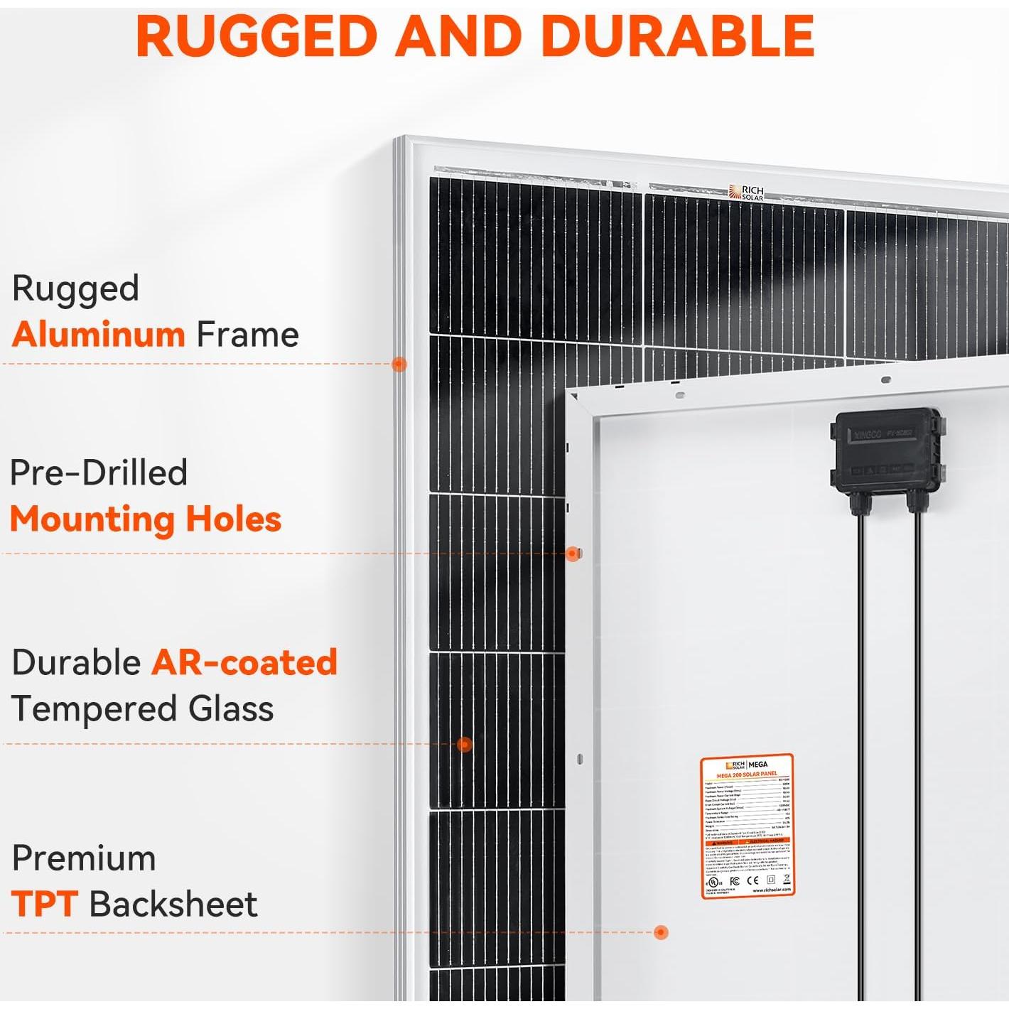 Módulo Solar Monocristalino RICH SOLAR 200W 12V Alta Eficiencia