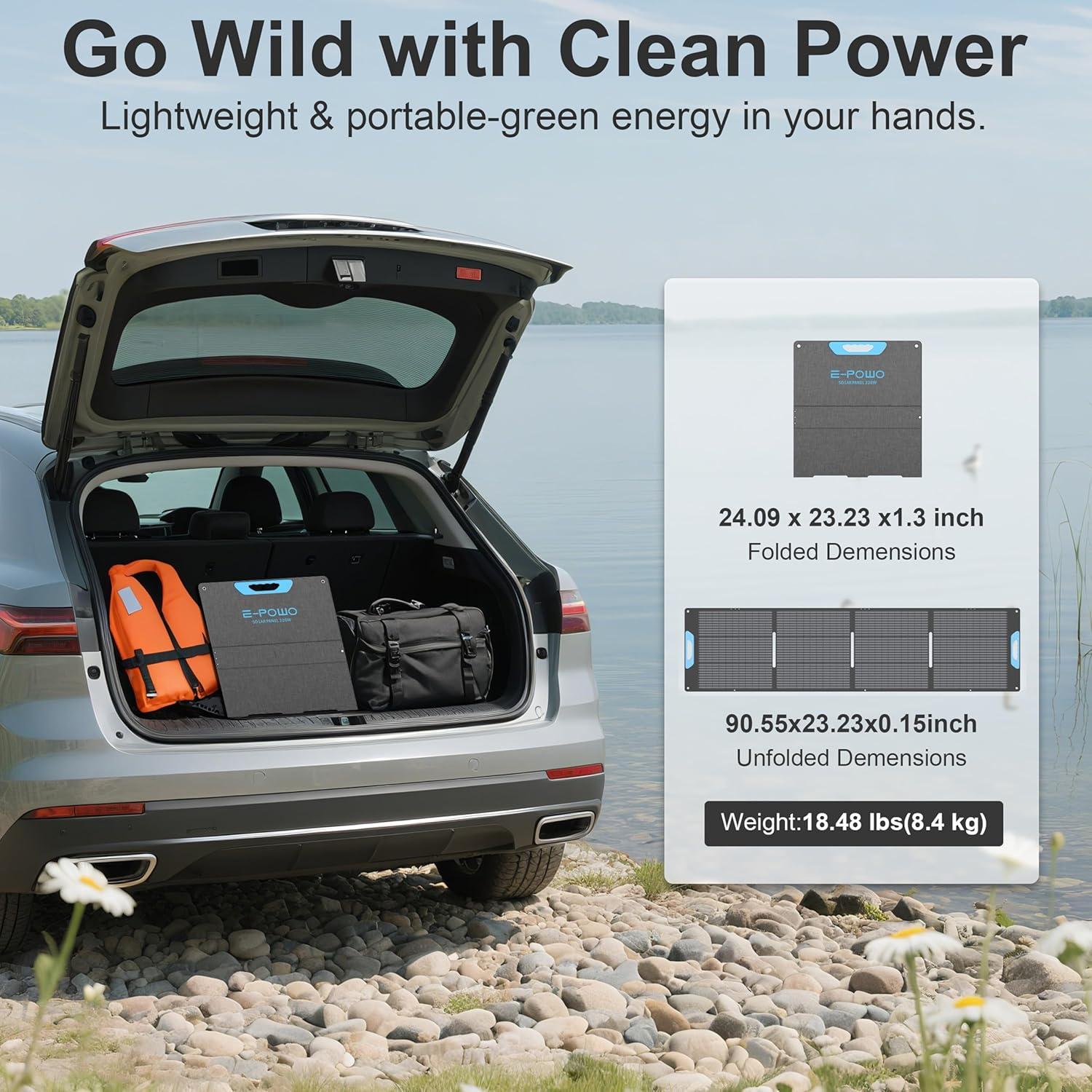 Panel Solar Portátil E-POWO 220W Plegable IP67 Carga Rápida