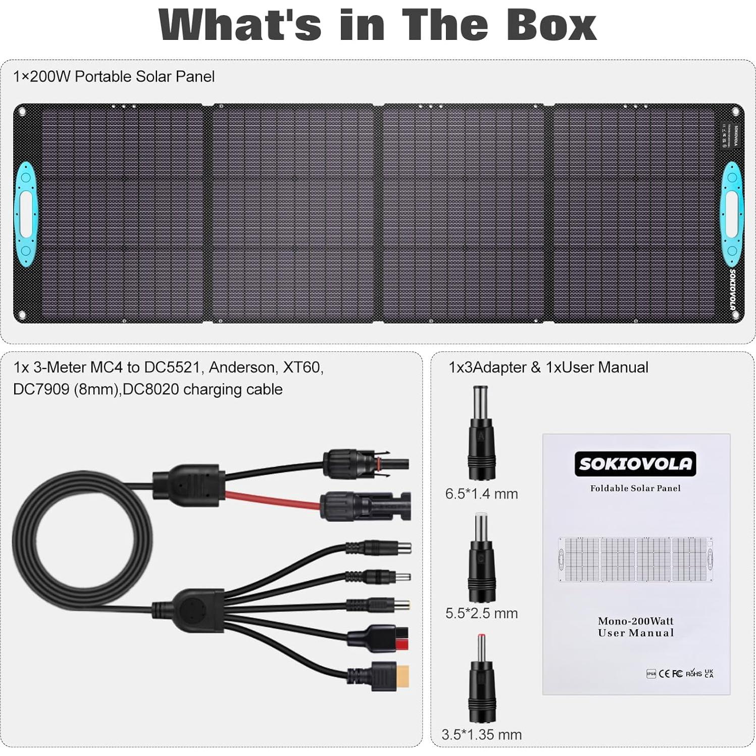 Panel Solar Plegable SOKIOVOLA 200W Monocristalino IP68