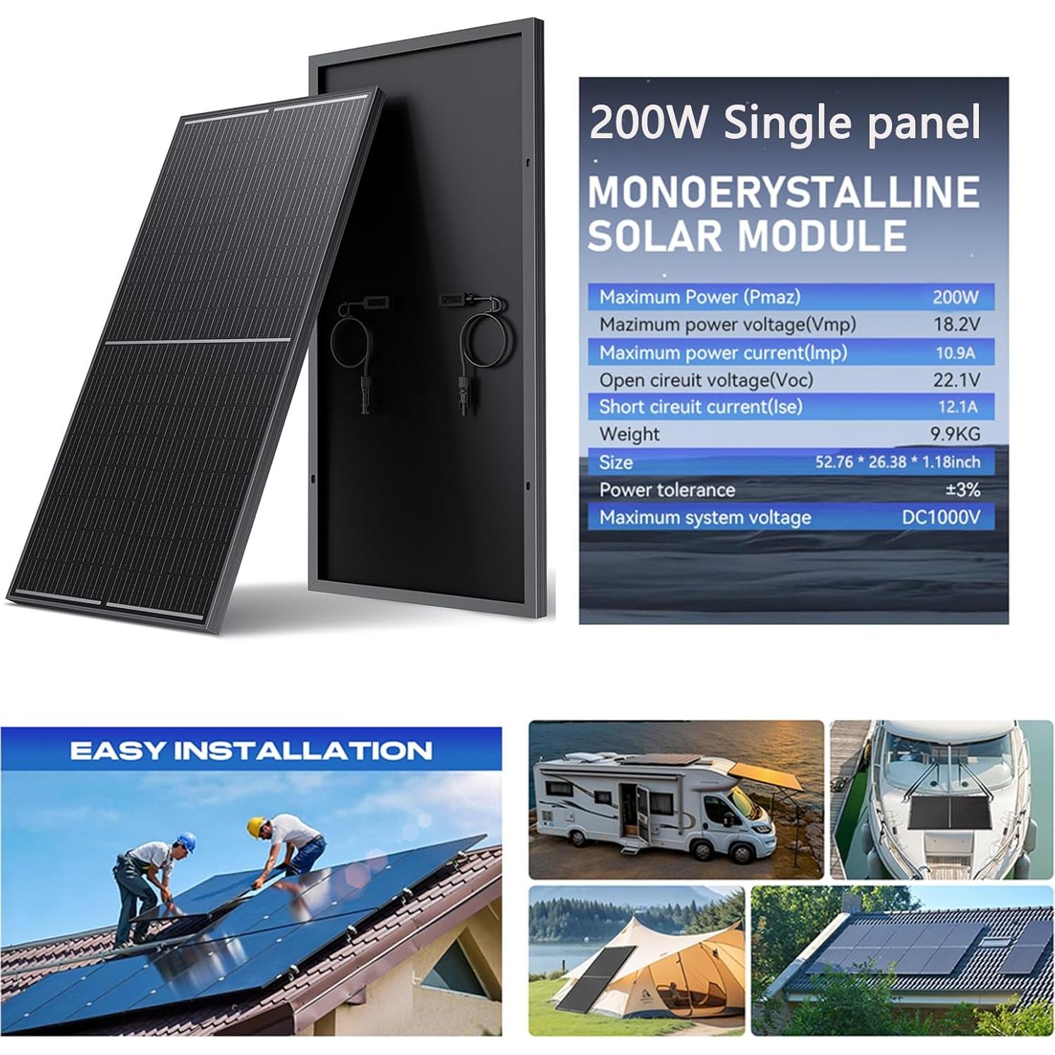 Kit Solar 200W WERCHTAY Monocristalino 12V con Controlador 30A