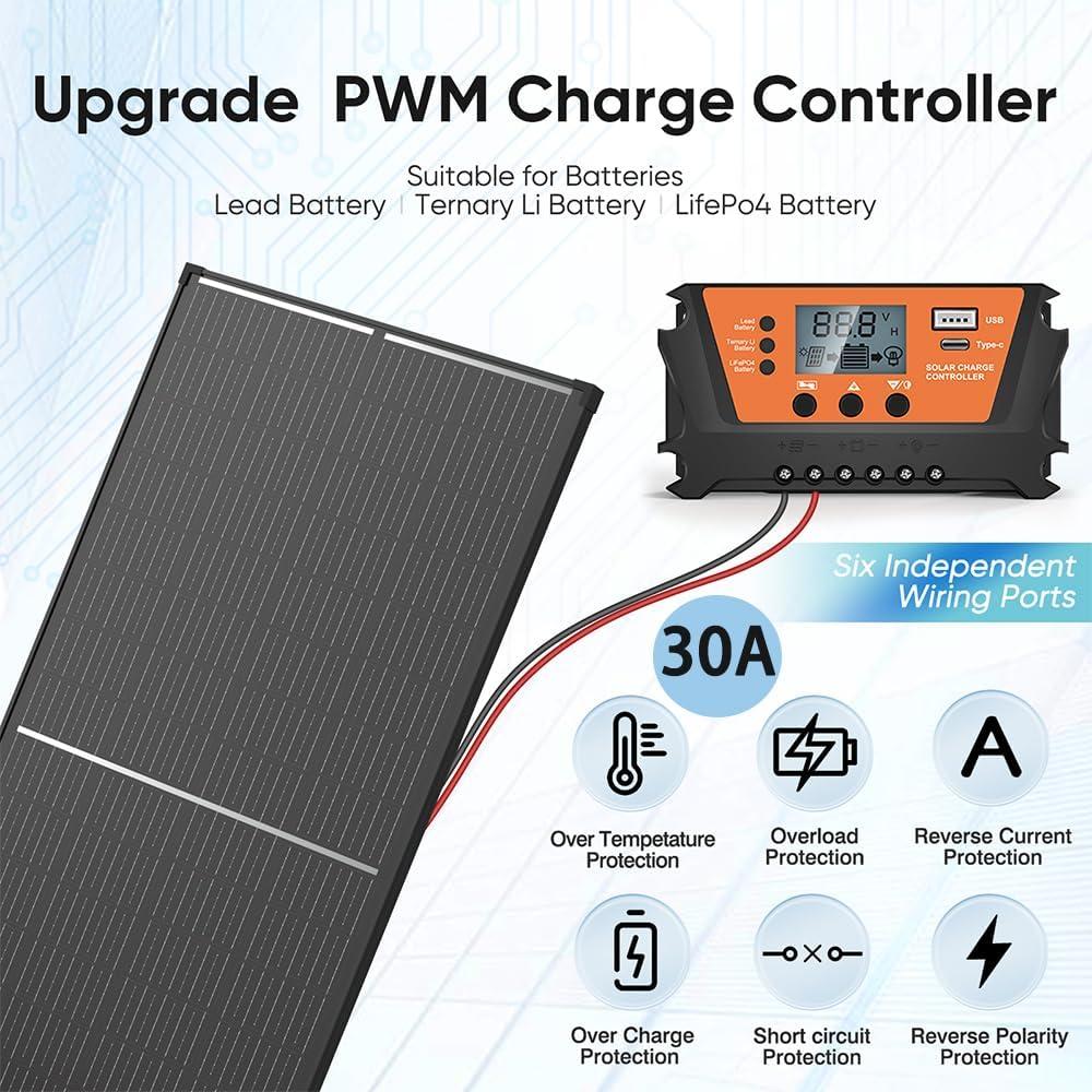 Kit Solar 200W WERCHTAY Monocristalino 12V con Controlador 30A