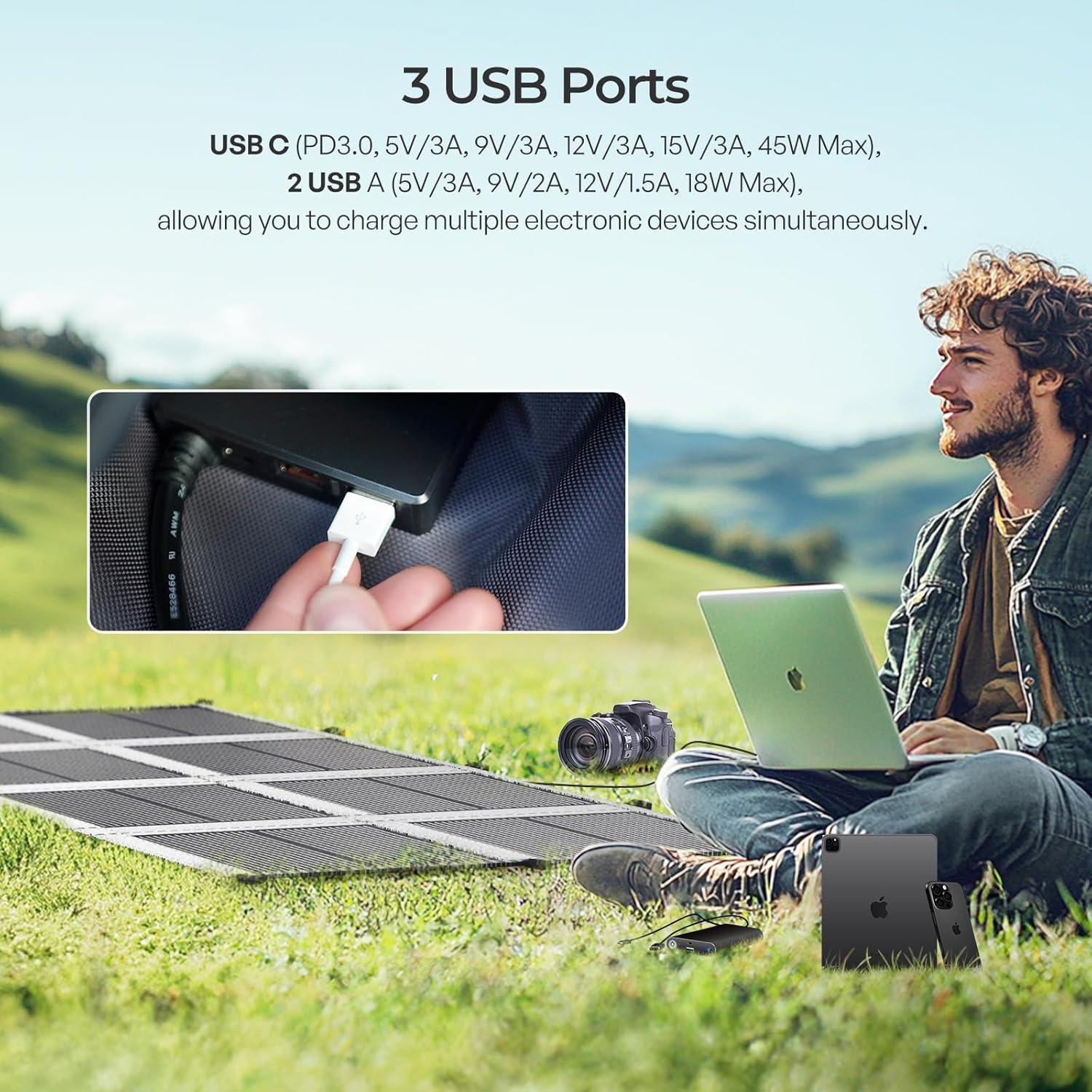 Manta Solar Renogy 200W Plegable Alta Eficiencia USB-C