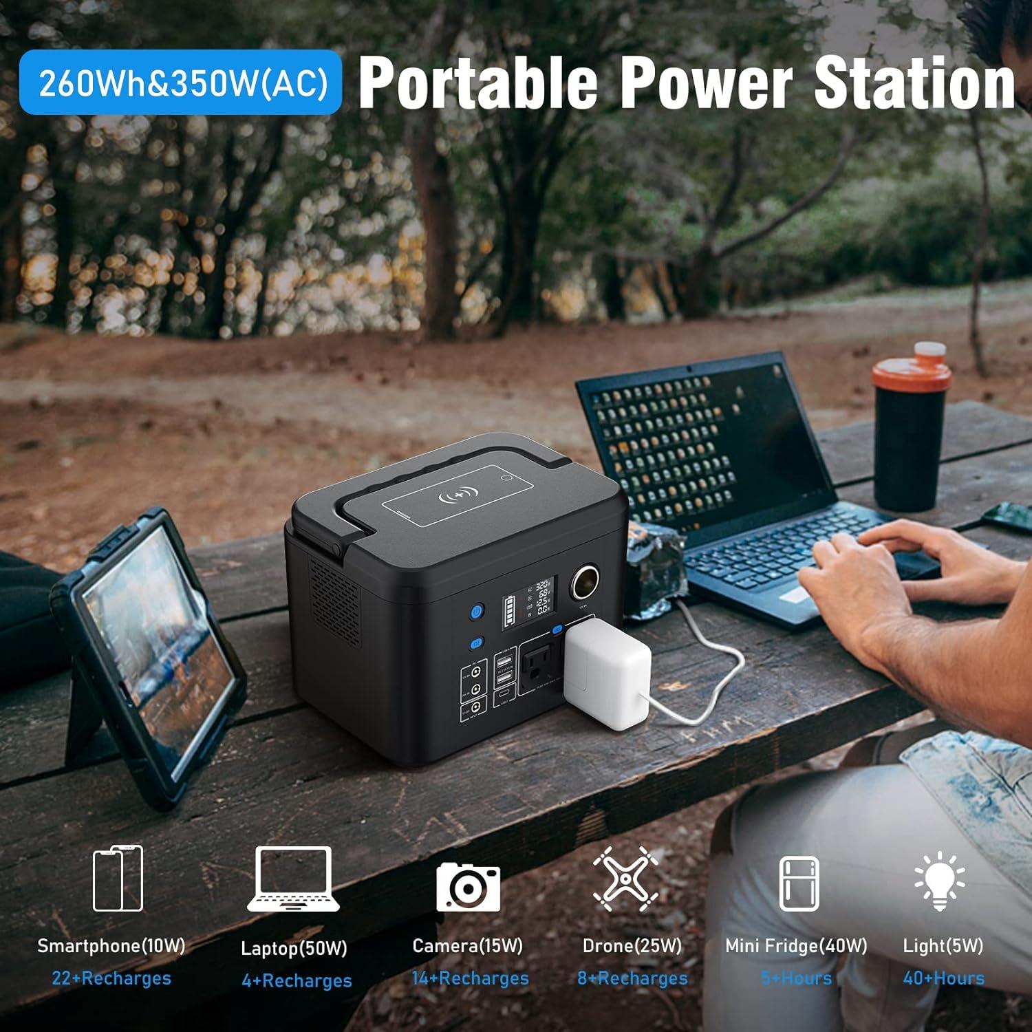 Generador Solar Portátil Powkey 350W con Panel 60W y Batería 70,000mAh