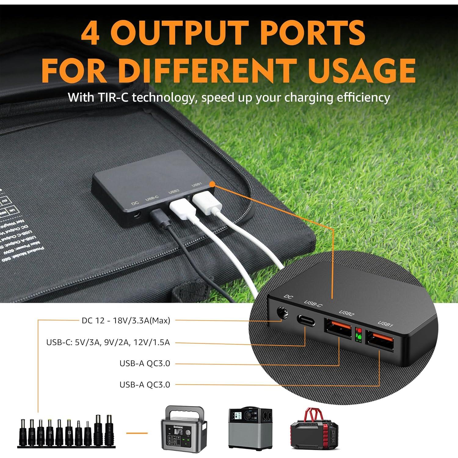 Generador Solar Portátil Powkey 350W con Panel 60W y Batería 70,000mAh