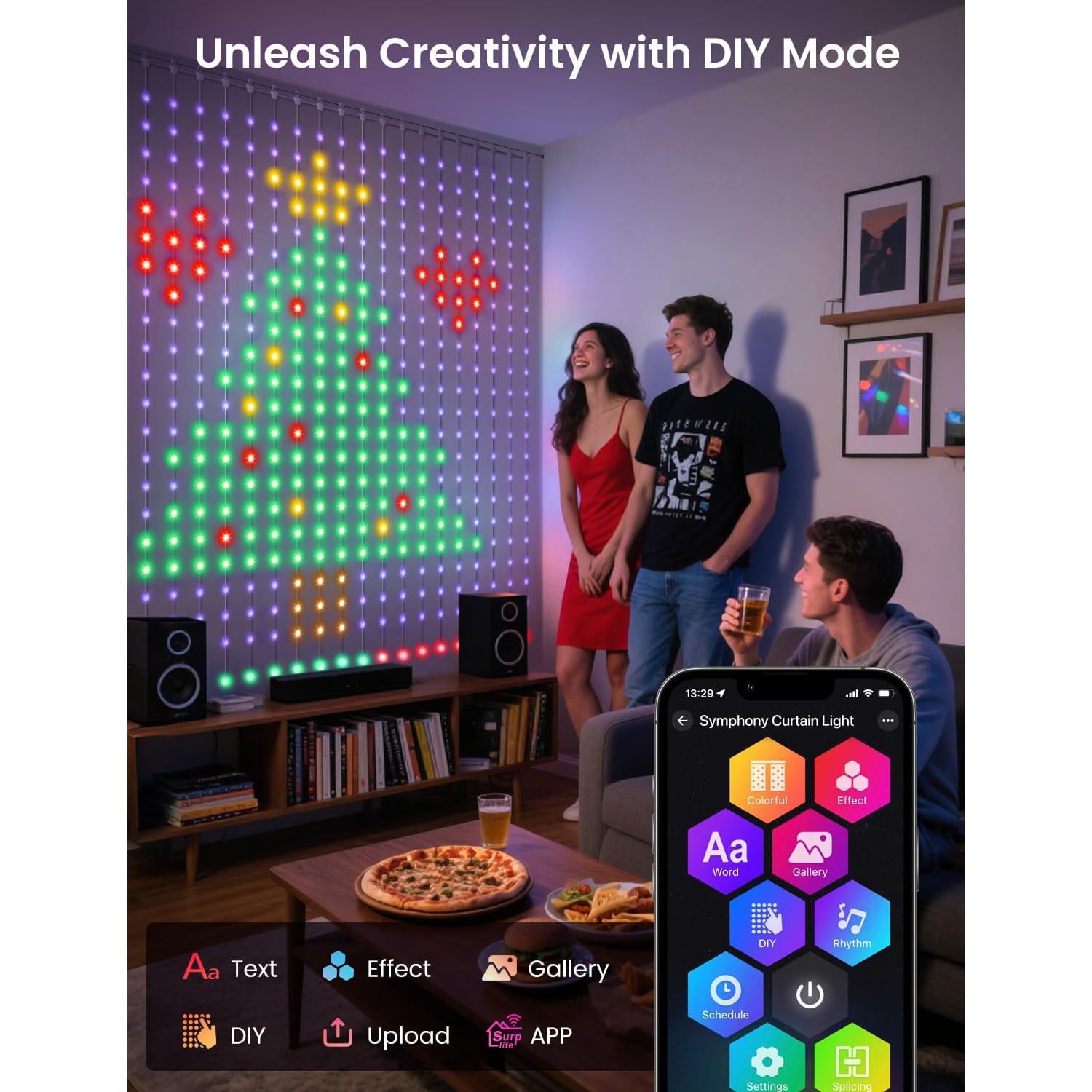 Luces de Cortina LED Inteligentes 1x1m 400 LEDs RGBIC