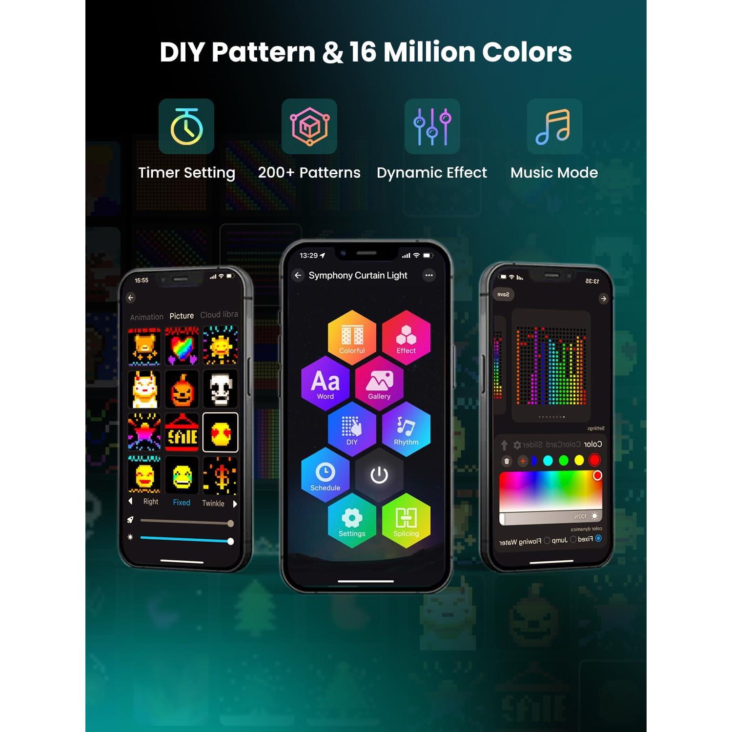 Luces de Cortina LED Inteligentes 1x1m 400 LEDs RGBIC