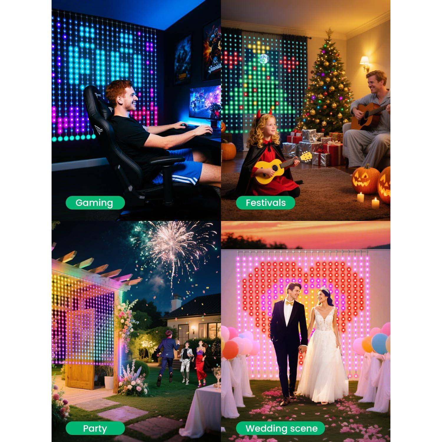 Luces de Cortina LED Inteligentes 1x1m 400 LEDs RGBIC