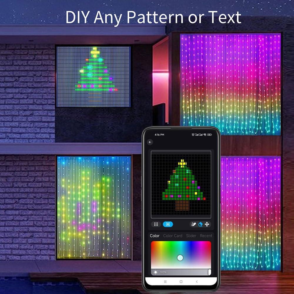 Luces de Cortina LED RGB Xnbada 400 LEDs 1.98x1.98m a Prueba de Agua