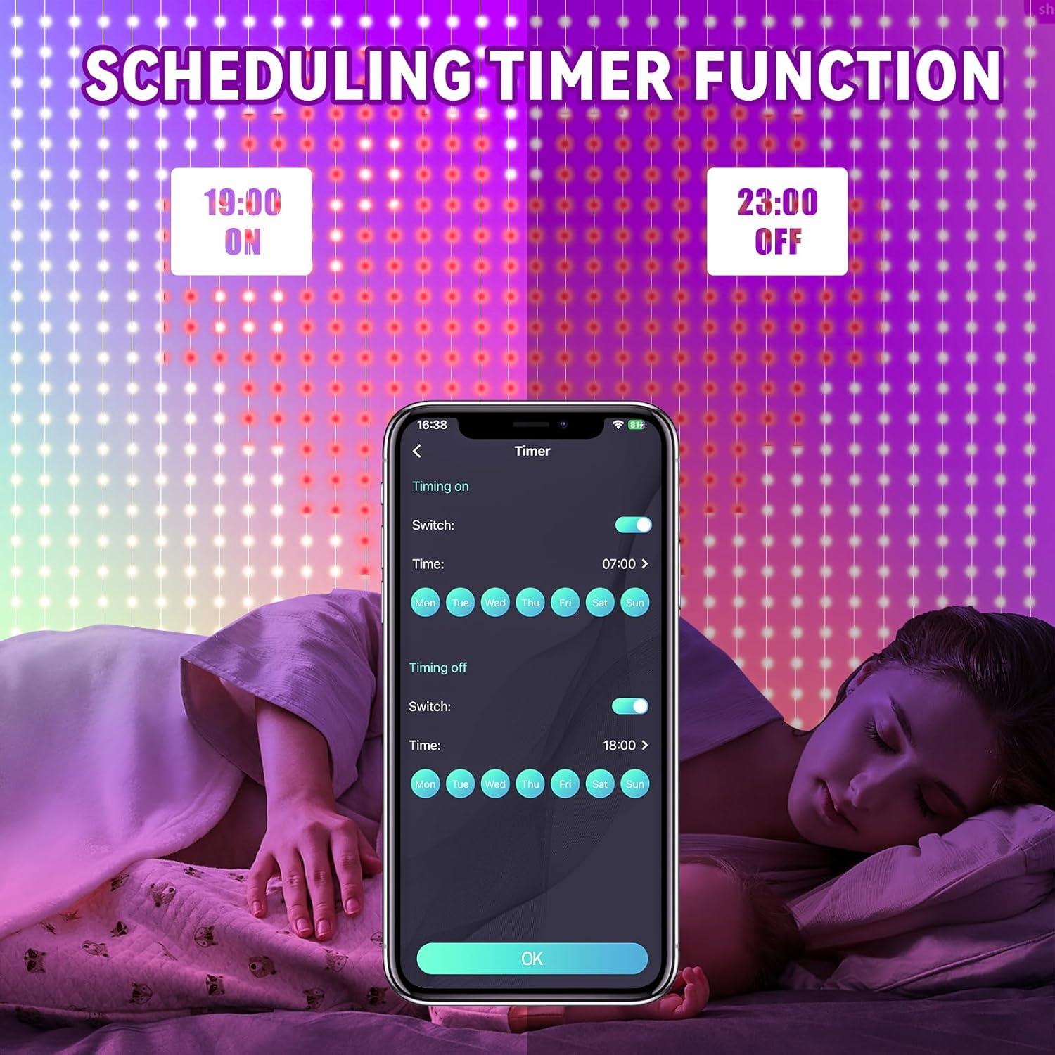 Luces de Cortina Inteligentes HXWEIYE 400LEDs 2m x 2m USB Multicolor