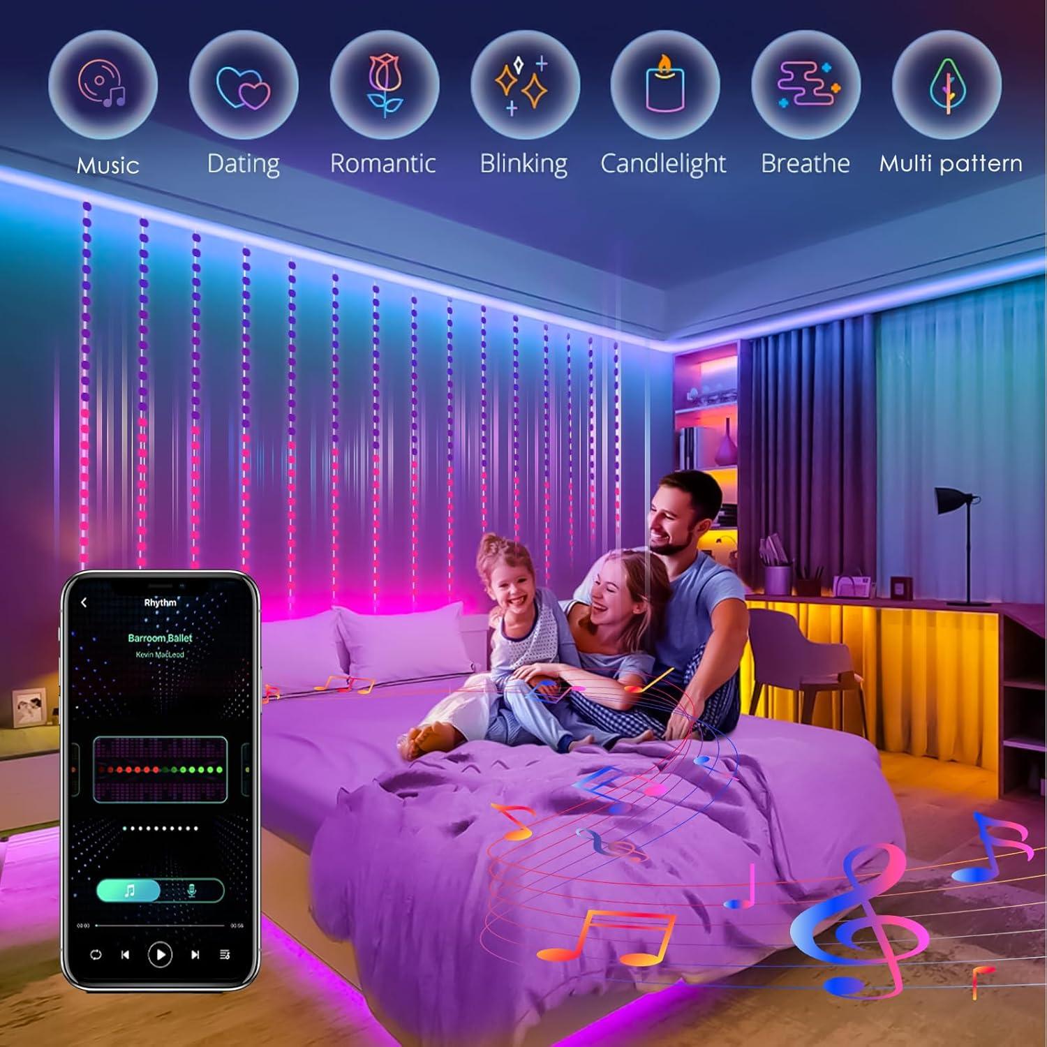 Luces de Cortina Inteligentes HXWEIYE 400LEDs 2m x 2m USB Multicolor