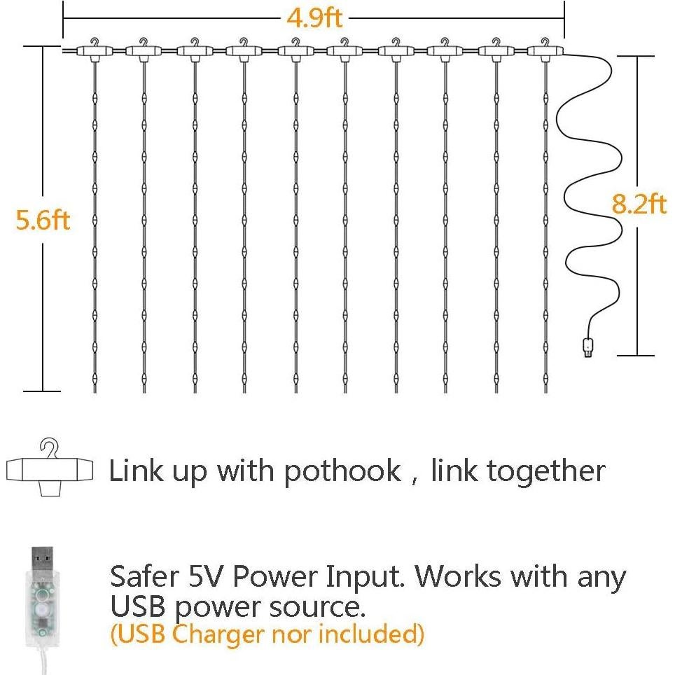 Luces de Cortina LED Greenke 2.04x1.52m 8 Modos Multicolor