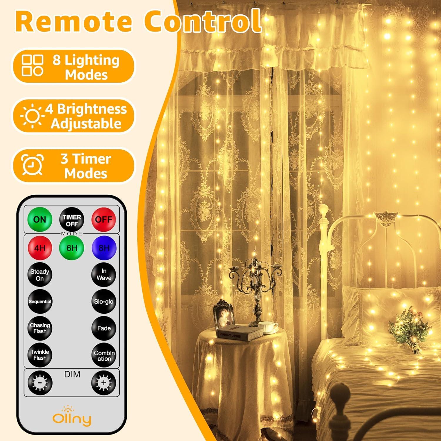 Luces de Cortina Ollny 600LED 6m x 3m IP67 con Control Remoto