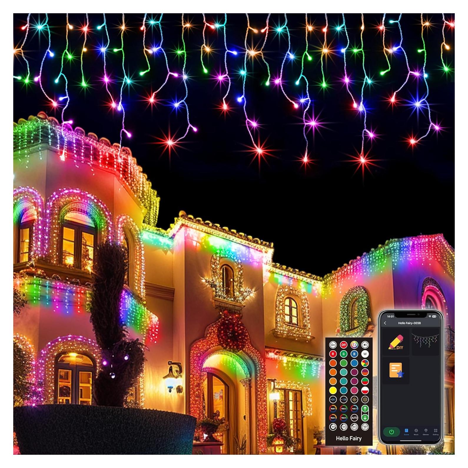 Luces de Carámbano Inteligentes 5.03M LED Navidad Control Remoto